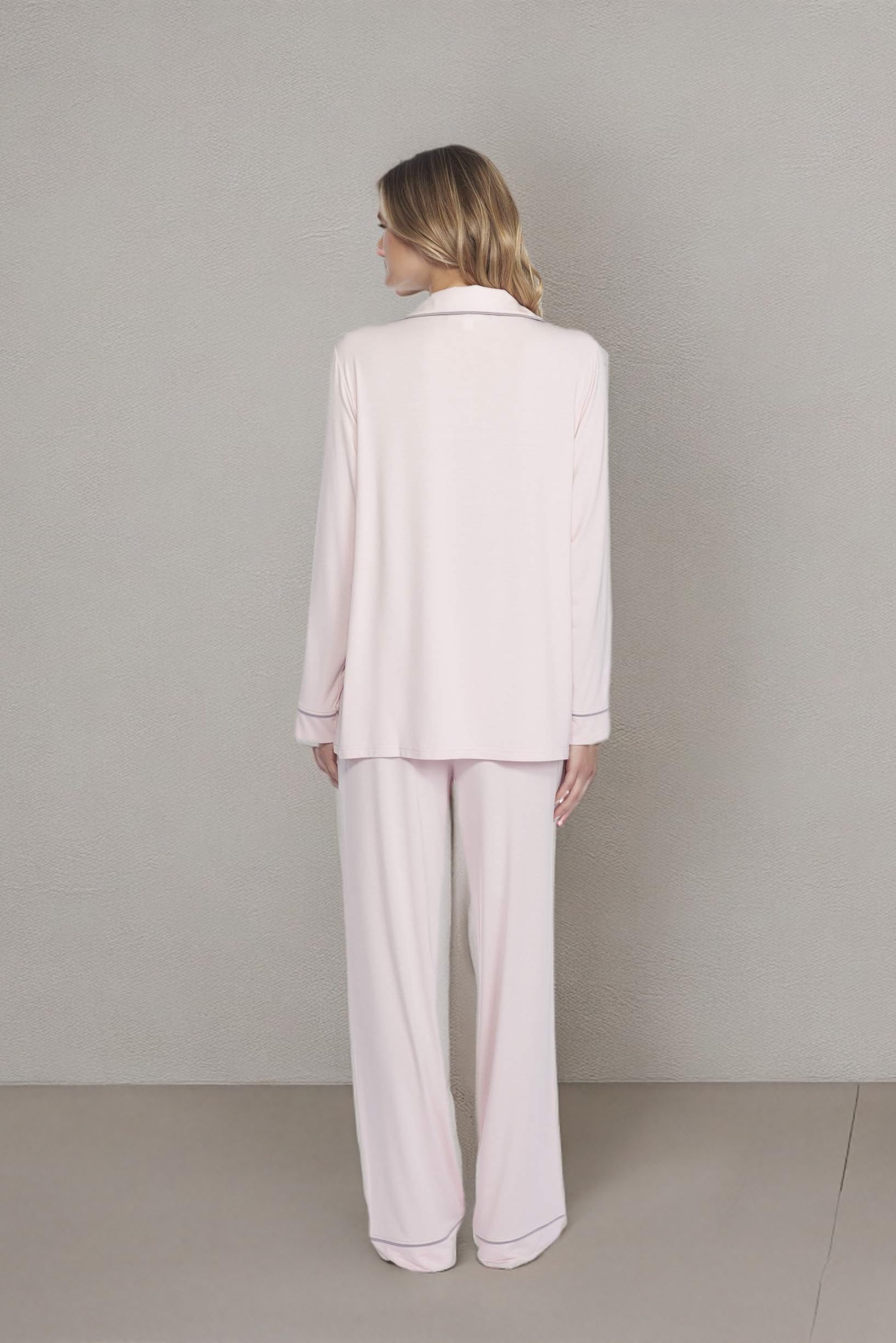 Barefoot Dreams Women's Luxe Milk Jersey Piped Pajama Set - Soft & Cozy Sleepwear for Women - Perfect for Lounging, Sleeping & Relaxing at Home