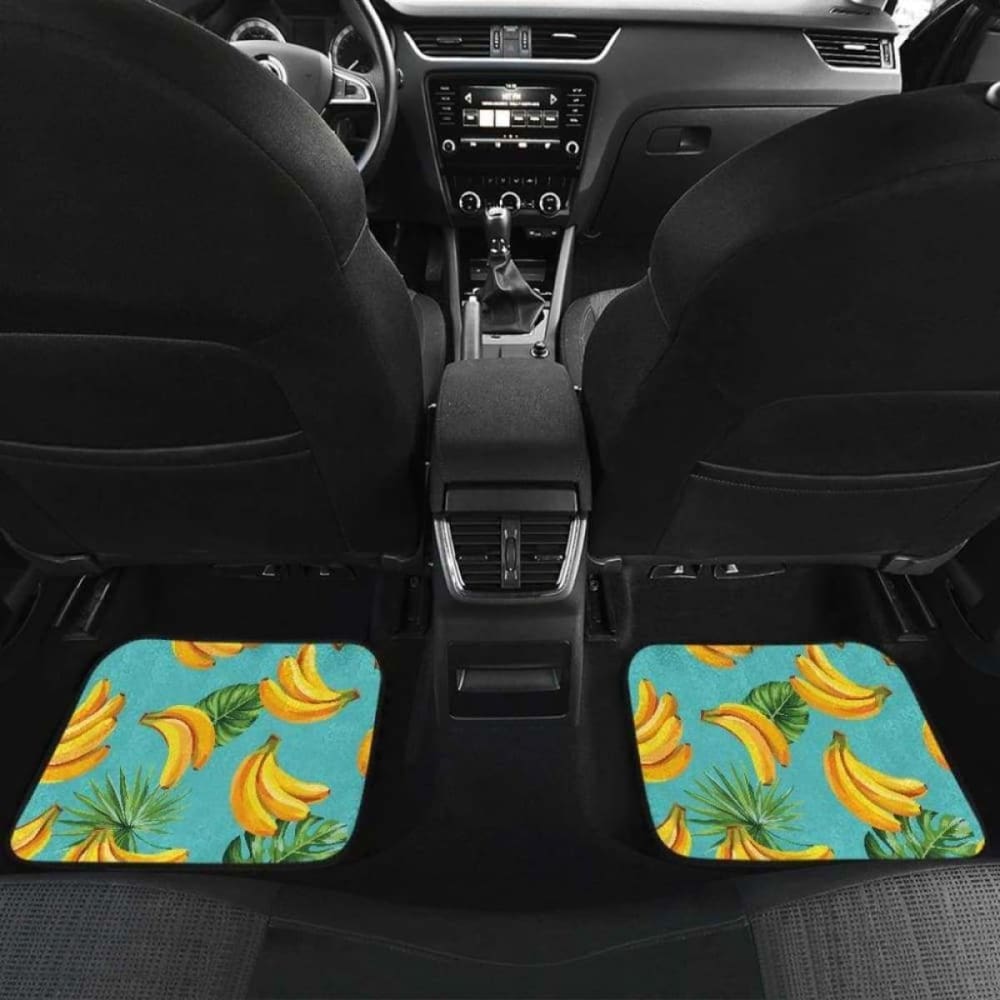 Premium Banana Palm Leaves Pattern Car Mats - Front & Back Set (174914) - Durable & Stylish Floor Mats for SUVs, Sedans & Trucks - Perfect for Beach Trips & Tropical-Themed Interiors