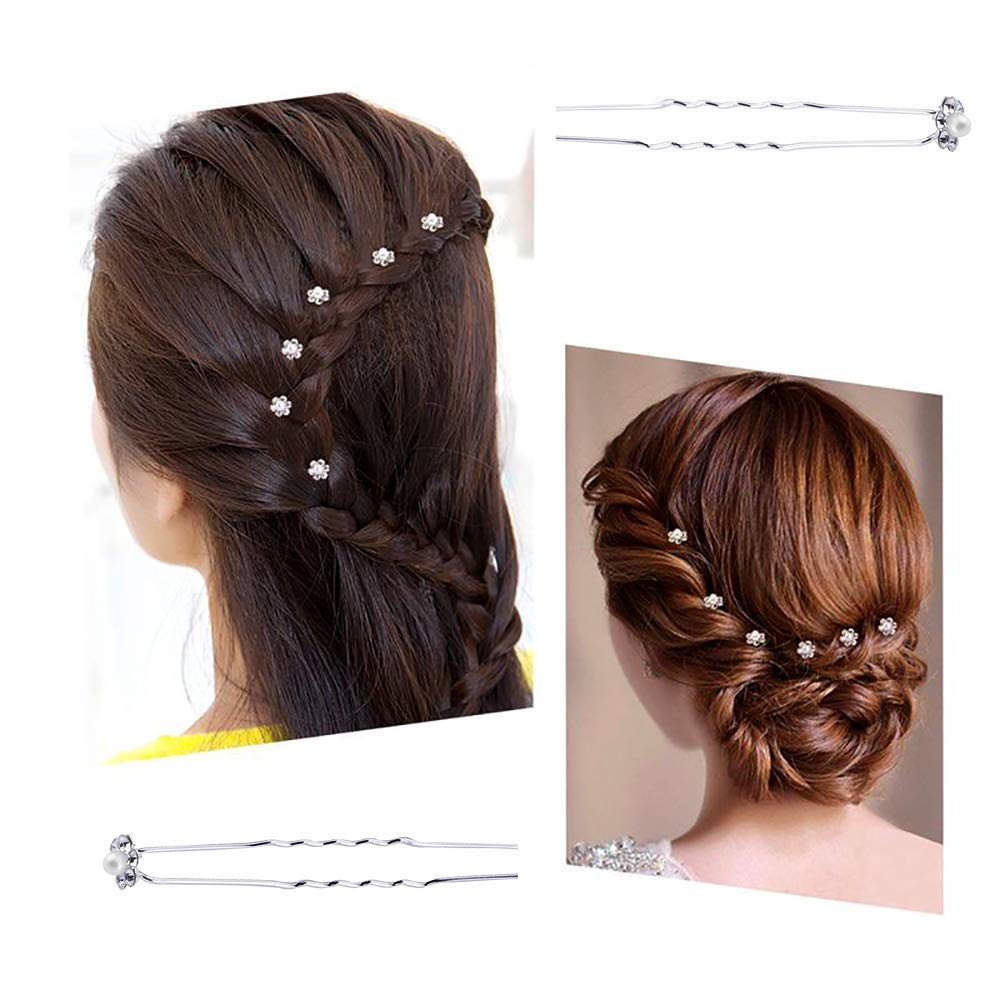 24 Pcs Flower Pearl Crystal Hair Pins for Women - Silver Bridal Hair Clips, Wedding Hair Jewelry Accessories - Perfect for Bridal Parties, Prom, and Special Occasions