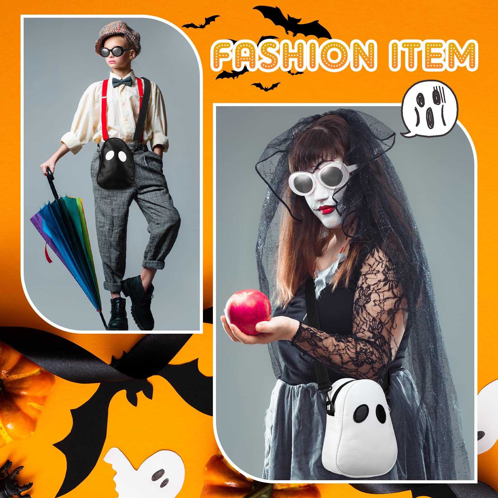 Silkfly 4-Piece Ghost Crossbody Bag Set with Eyeglasses Holder - Women's Halloween Shoulder Bag & Funny Devil Wallet - Perfect for Costume Parties, Trick-or-Treating & Spooky Events