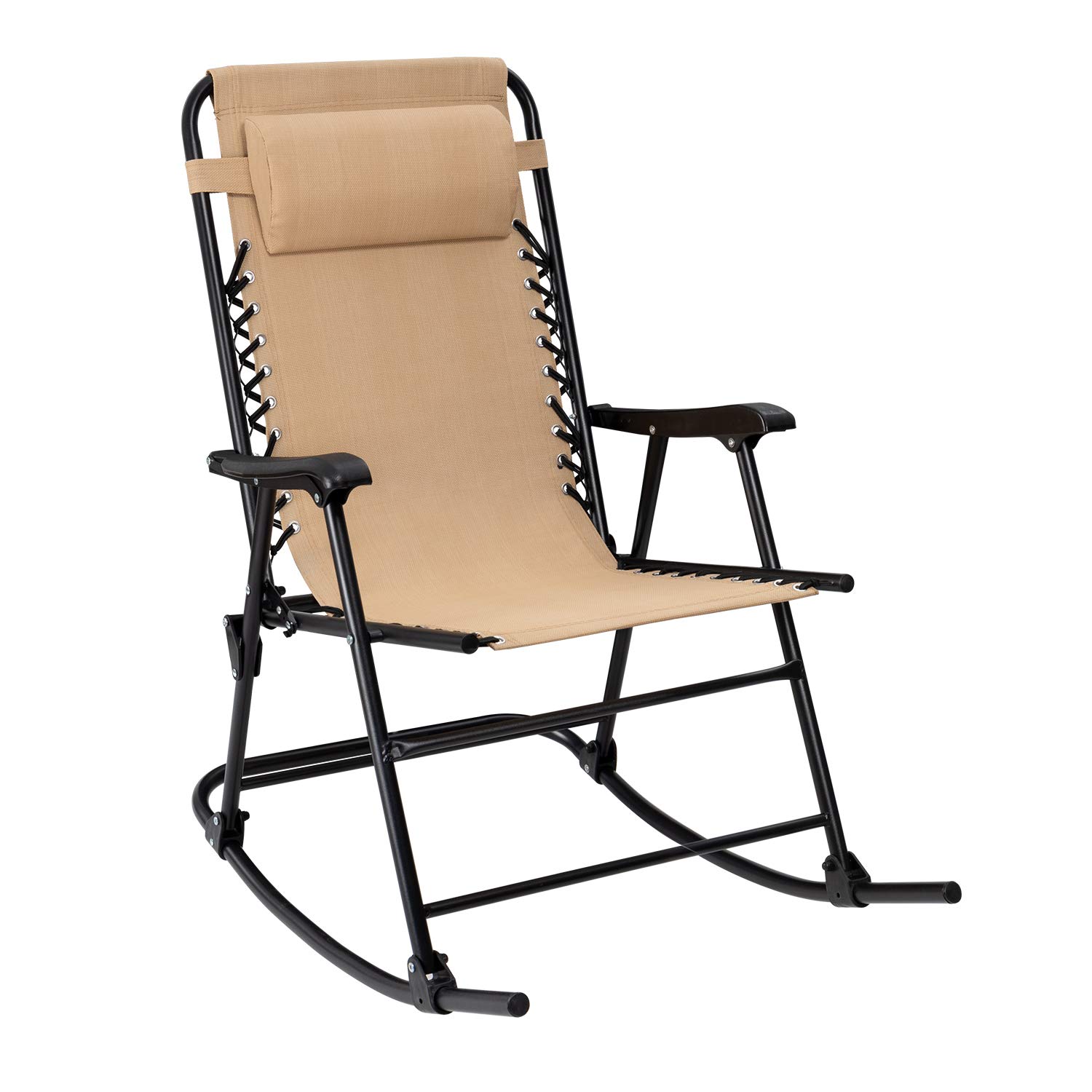 Flamaker Patio Rocking Chair - Zero Gravity Outdoor Folding Recliner Lounge Chair with Adjustable Backrest, Heavy Duty Steel Frame - Perfect for Backyard, Poolside, Beach & Camping (Beige)