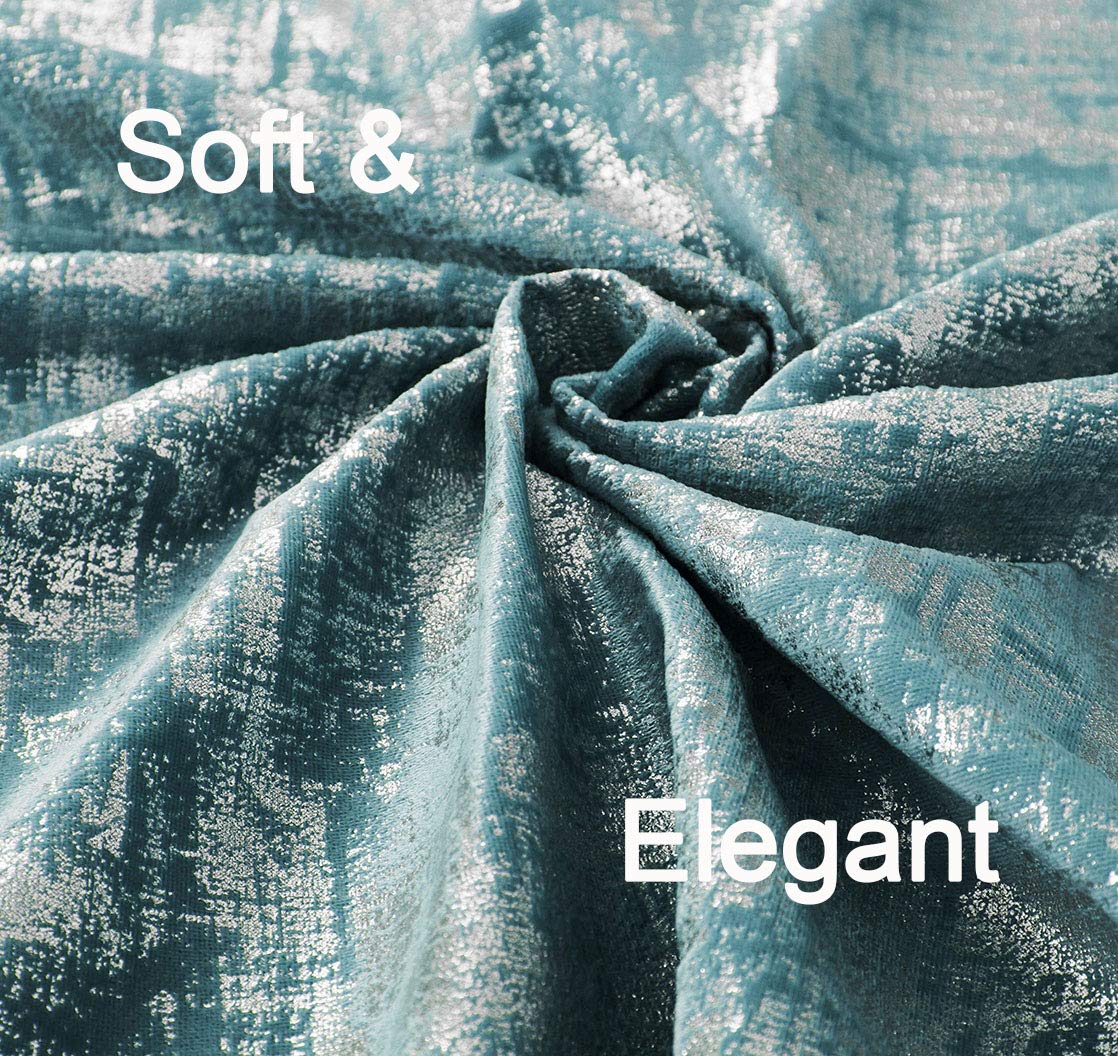 Always4U Soft Velvet 95-Inch Luxury Curtains - Silver Foil Print Blackout Drapes for Bedroom & Living Room (Set of 2, Teal) | Elegant Window Treatments for Home Decor & Light Control