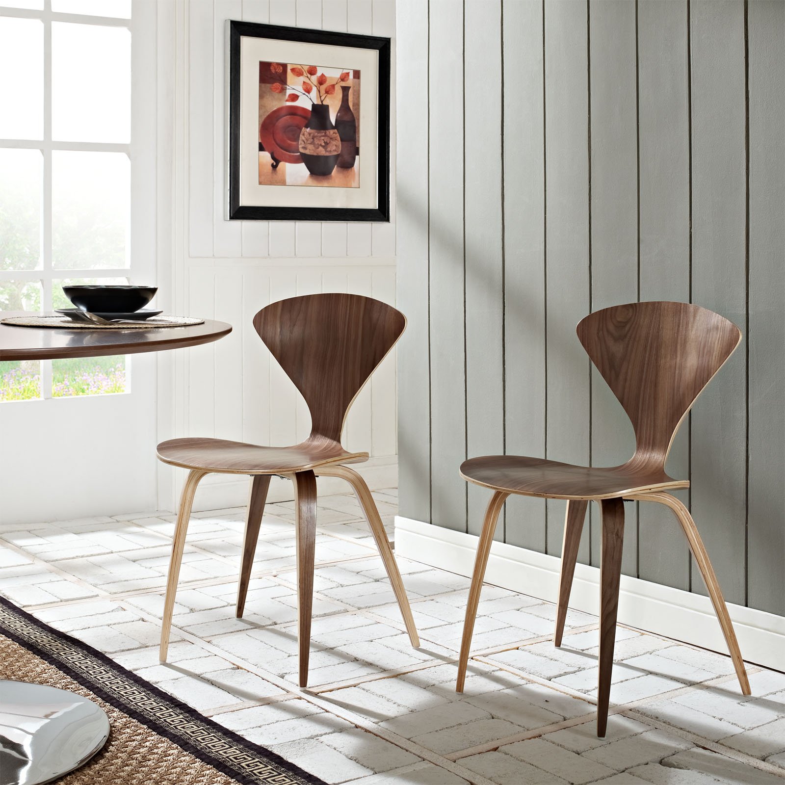 Mid-Century Modern Kitchen & Dining Chairs - Dark Walnut Wooden Accent Chairs for Small Spaces, Breakfast Nook & Apartment Dining | Modway Vortex Collection