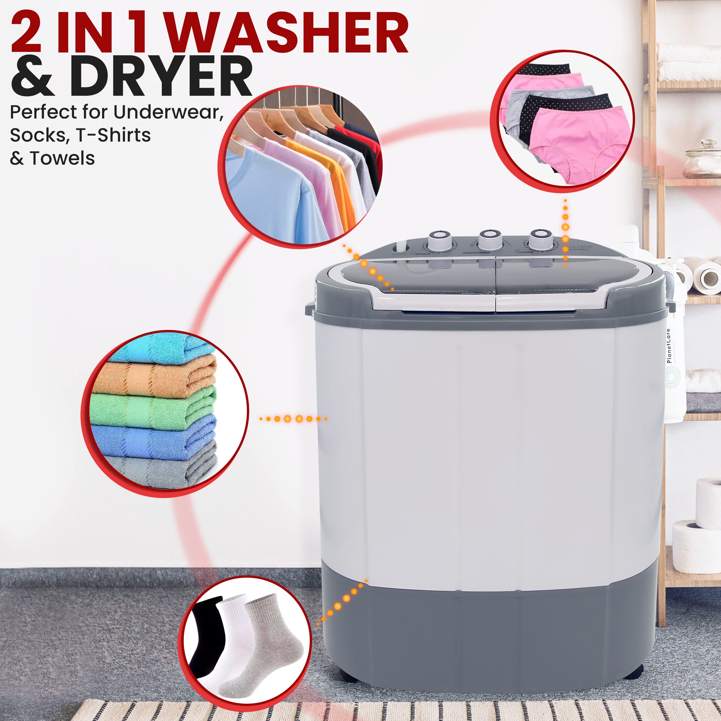 2 in 1 Portable Mini Washing Machine & Dryer - Compact Twin Tub Laundry Washer with 11lbs Capacity, 110V, Spin Cycle & Translucent Window - Perfect for Apartments, RVs, Dorms & Small Spaces