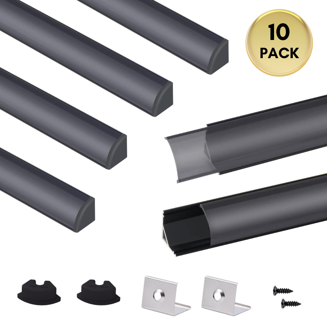 AC08 V-Shaped Corner Aluminum Channel 3.3FT/1M for 10mm LED Strip Lights - Pack of 6/10/20 - Perfect for Home & Office Lighting, Cabinet Accents, and DIY Projects