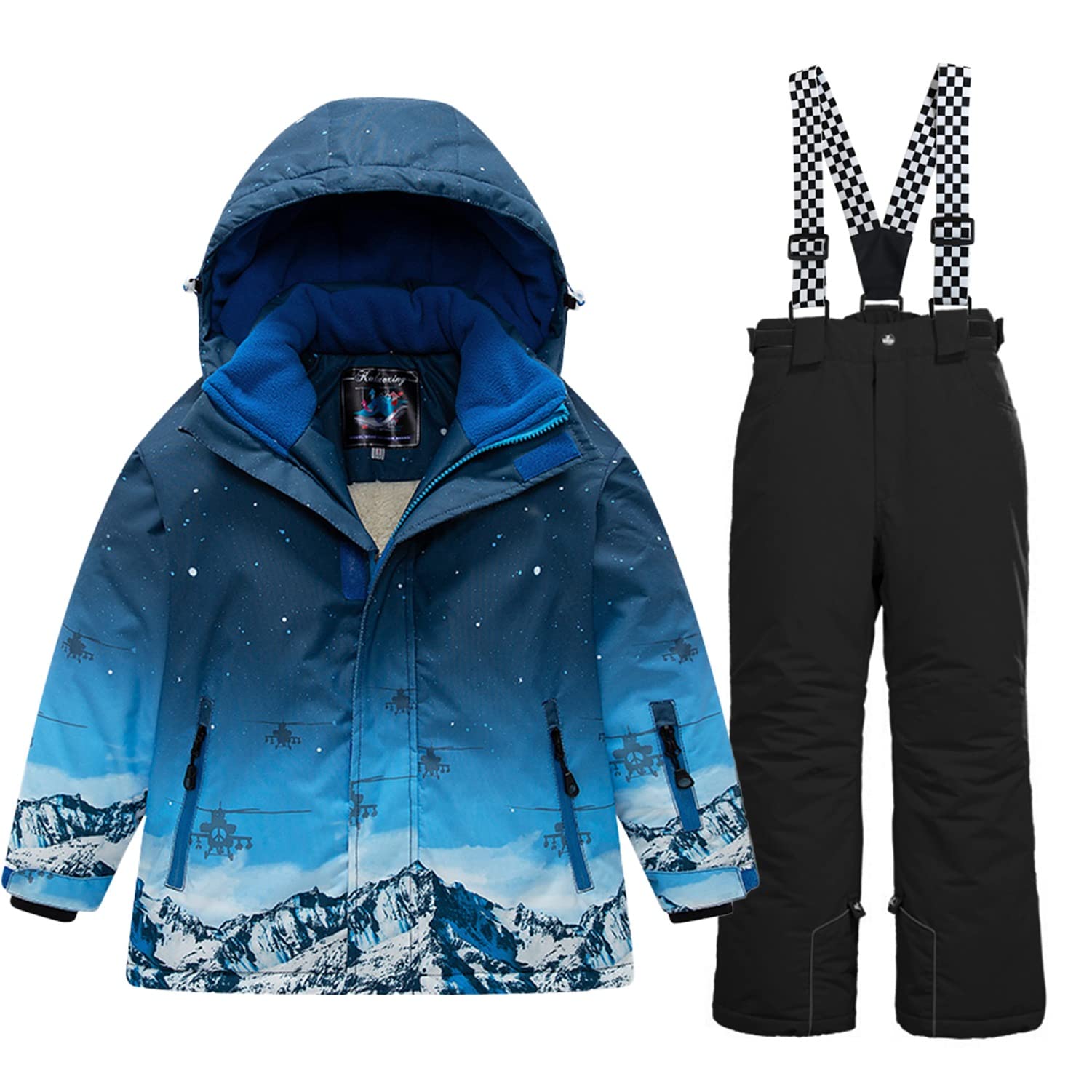 WOWULOVELY Boys' 2-Piece Colorblock Snow Pants & Jacket Set - Waterproof Winter Snowsuit for Skiing, Snowboarding & Outdoor Play - Warm Insulated Snow Gear for Kids