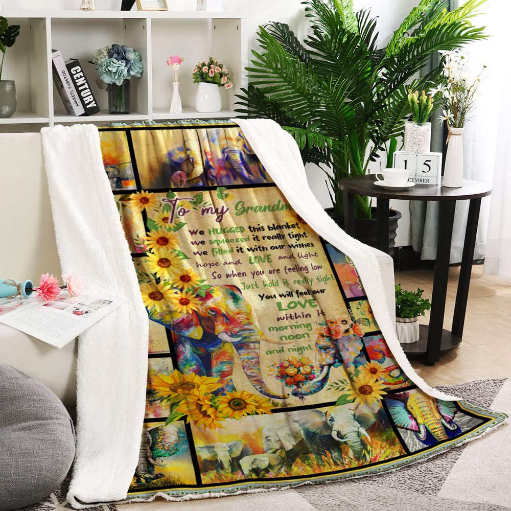 Soft Flannel Throw Blanket for Grandma - Cozy Sunflower Elephant Design, Perfect Christmas Birthday Mother's Day Gift for Nana & Great Grandma - Ideal for Sofa, Bed & Family Gatherings