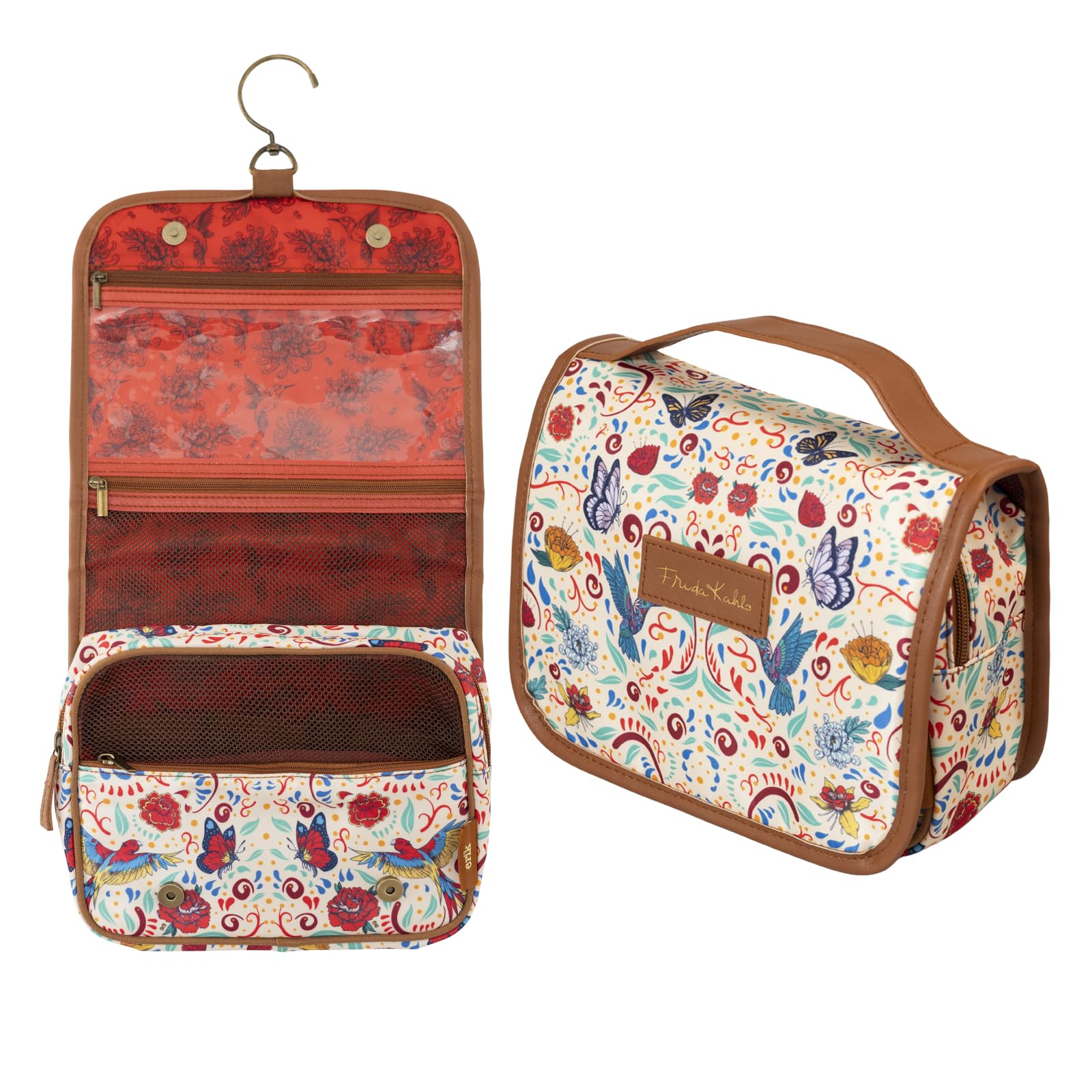 Erik Frida Kahlo Waterproof Hanging Toiletry Bag with Swivel Hook | Floral Design Travel Cosmetic Organizer for Women | Perfect for Bathroom, Gym, Camping & Vacation Trips