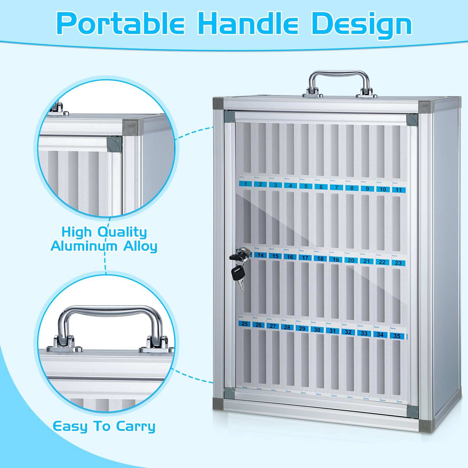 Amylove 48-Slot Wall-Mounted Aluminum Alloy Phone Storage Locker Cabinet with Handle - Secure Cell Phone Organizer for Office, Classroom, Gym & Public Spaces (White)