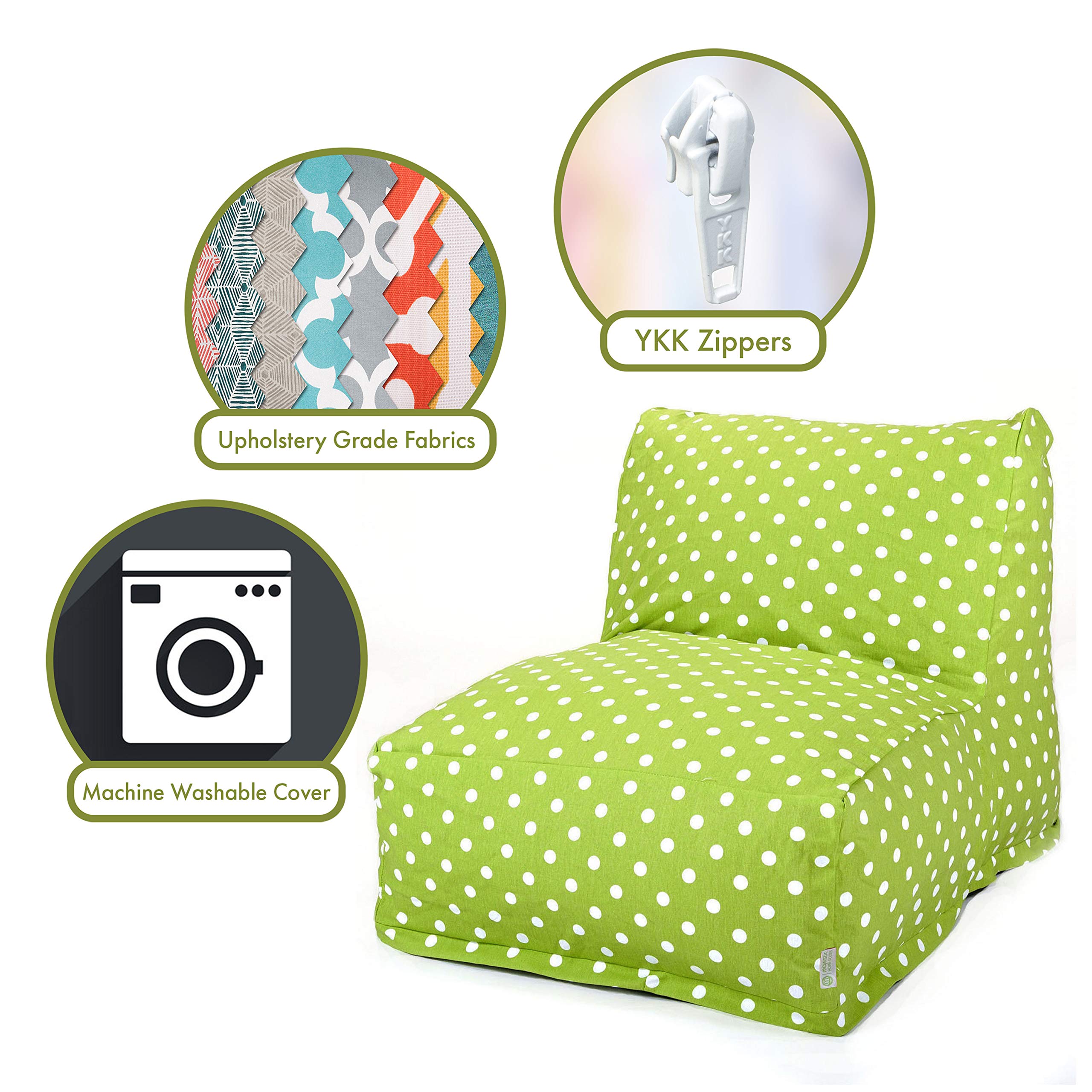 Majestic Home Goods Small Lime Polka Dot Bean Bag Chair - Comfortable Lounger for Kids, Teens & Adults - Perfect for Bedrooms, Playrooms & Dorm Decor