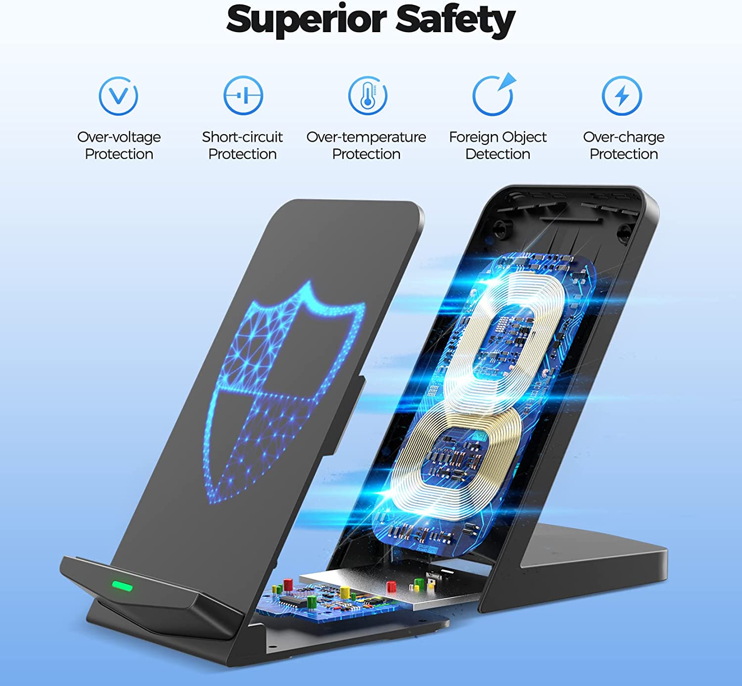 Mpow Wireless Charger Stand - Fast Qi-Certified Charging Pad for iPhone 12/11/X/8, Samsung Galaxy S21/S20/Note 20 - Dual Charging Station for Home, Office & Nightstand Use