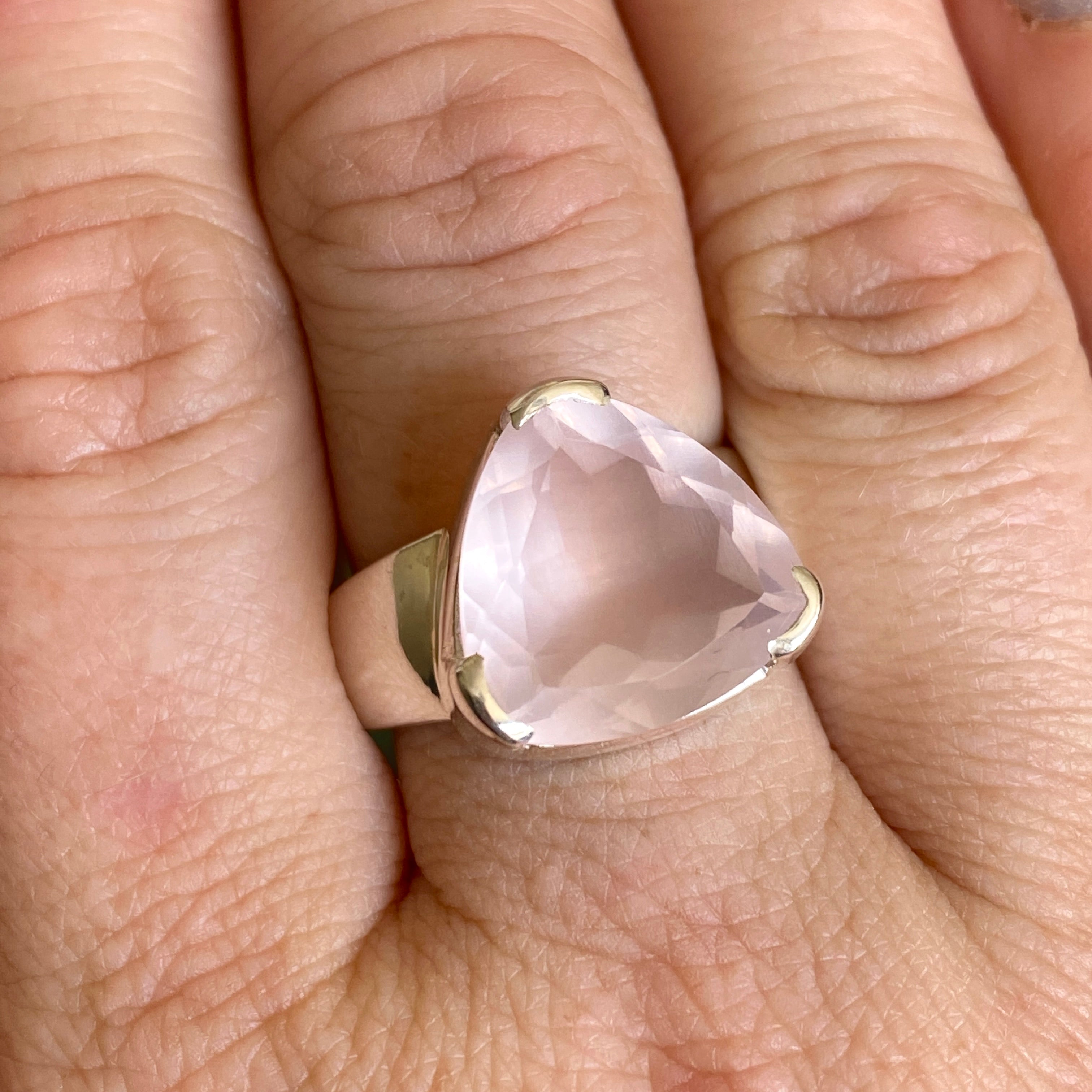 Rose Quartz Triangular Faceted Ring - Size 10 - KRGJ3324 - Elegant Boho Jewelry for Women, Perfect for Weddings, Parties & Everyday Wear