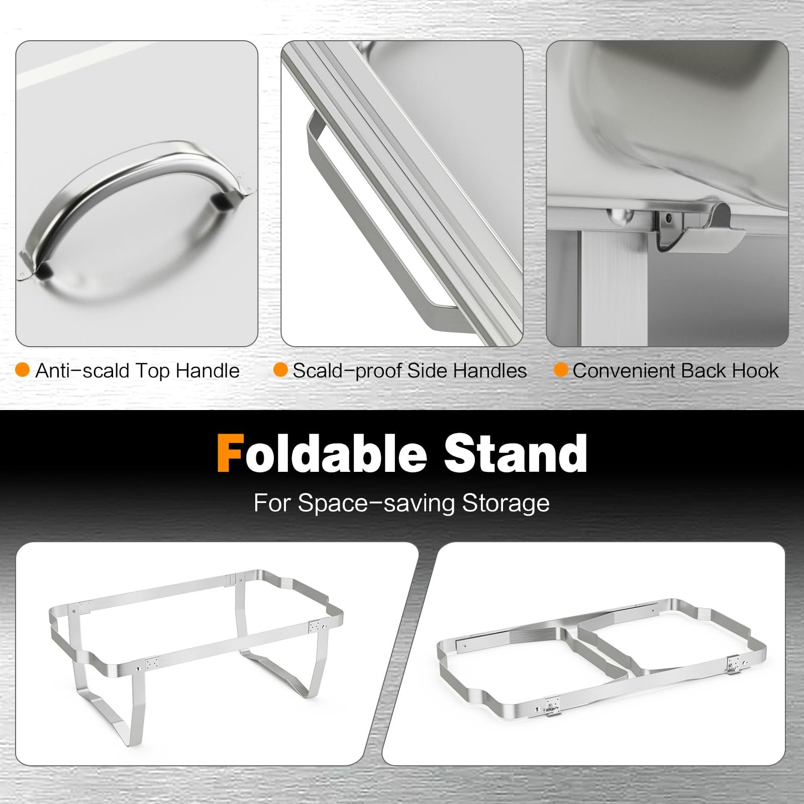 Giantex 2-Pack 9 Qt Stainless Steel Chafing Dishes for Buffet – Full Size Food Pan, Water Pan, Fuel Holders, Removable Lid & Foldable Frame Stand – Professional Warming Trays for Catering, Parties, Weddings & Events