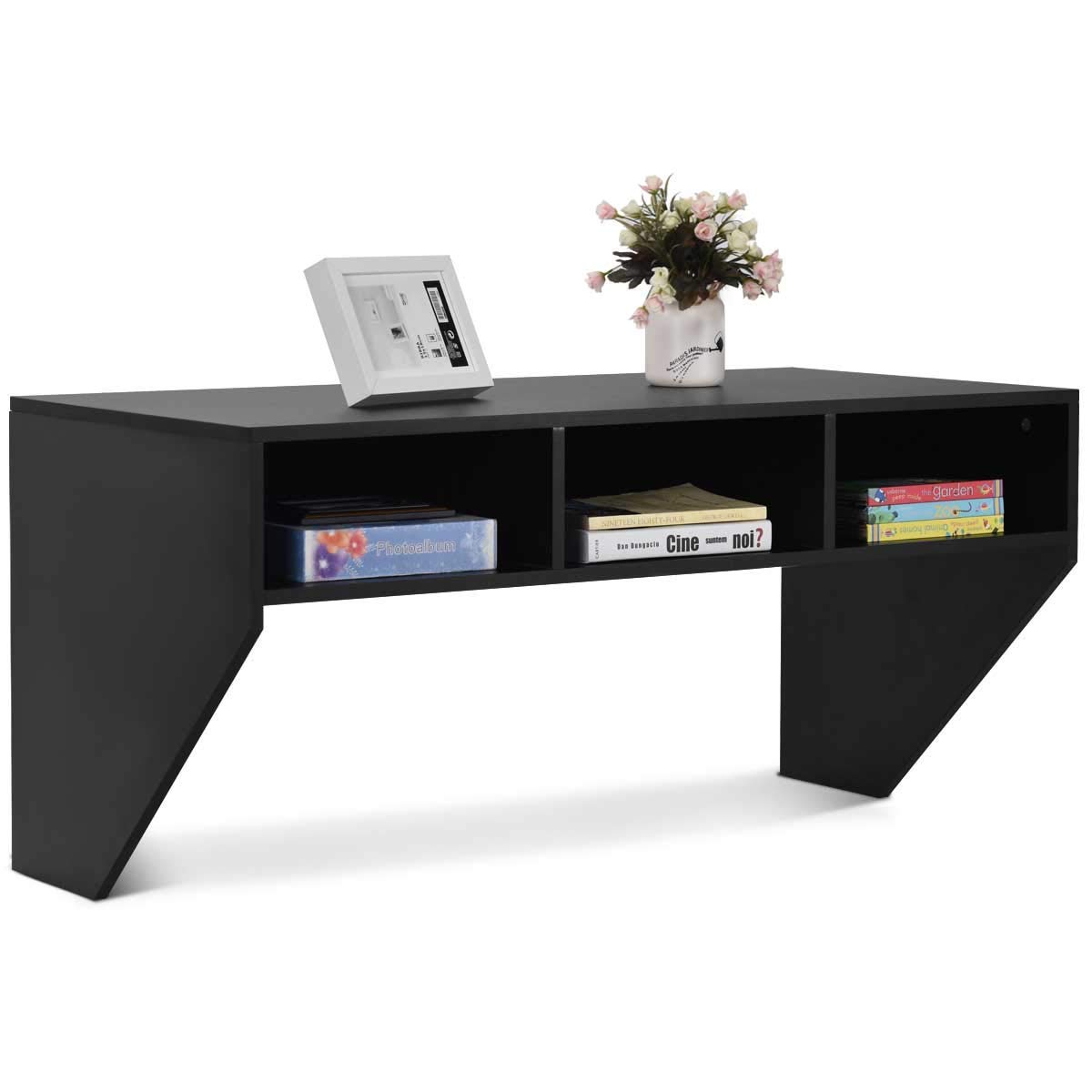 Wall Mounted Floating Desk with Storage Shelves - Space Saving Computer Desk for Home Office, Laptop Workstation, Black | Perfect for Small Spaces & Modern Workspaces