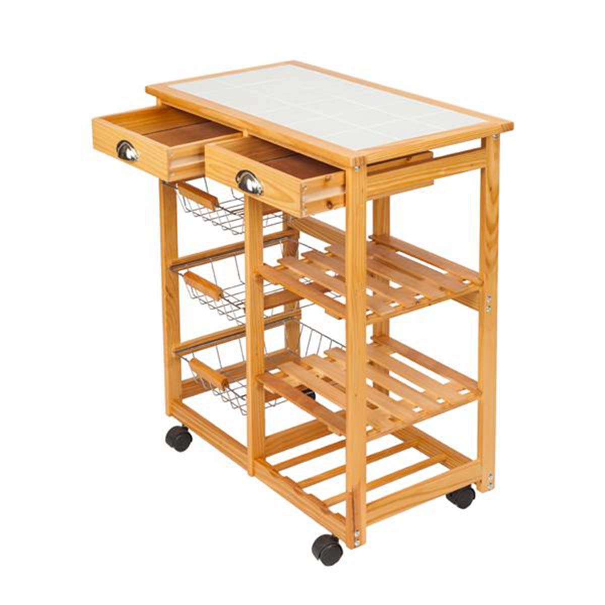 2-Drawer Rolling Kitchen Cart - Large Storage with Wheels for Dining Room