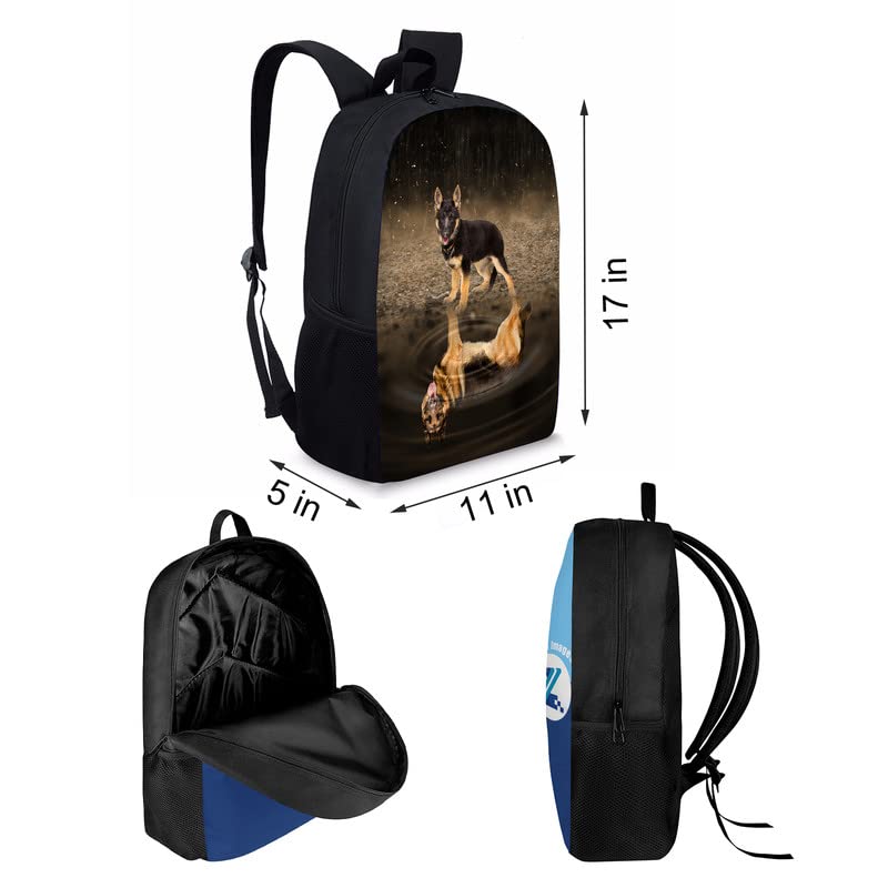 German Shepherd Pattern School Backpack for Boys & Girls - 17 Inch Kids Bookbag Set with Lunch Bag & Pencil Case (3-in-1) - Perfect for School, Travel, and Outdoor Adventures
