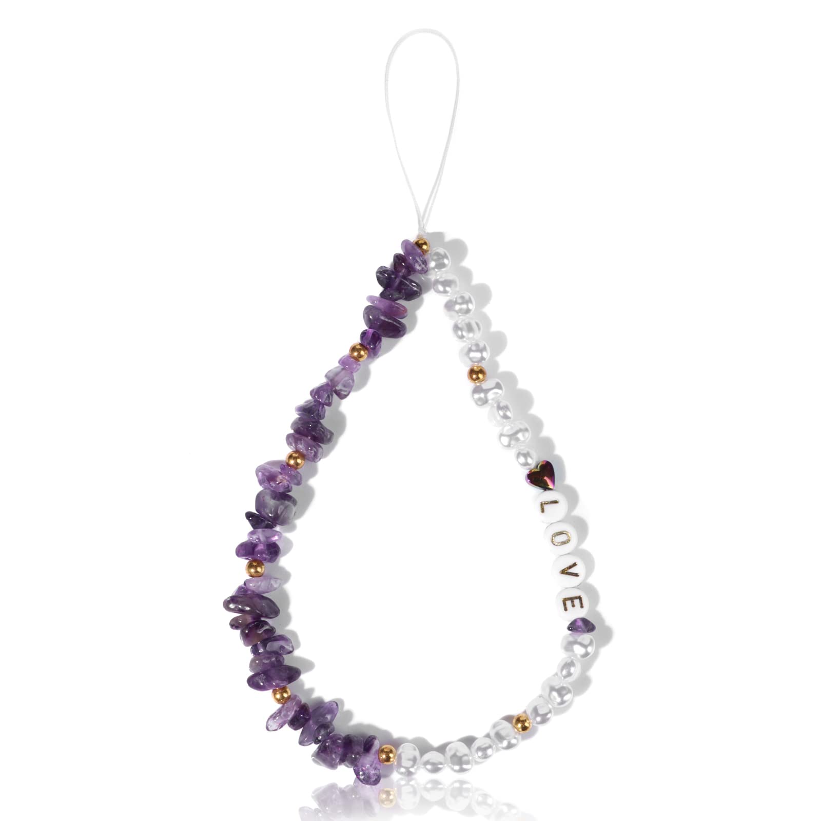 Beaded Phone Lanyard for Women - Handmade Semi-Precious Gem Phone Charm & Wrist Strap - Kawaii Keychain for Girls, Lucky Smile Mum Gift - Perfect for Phone Cases, Keys & Everyday Use