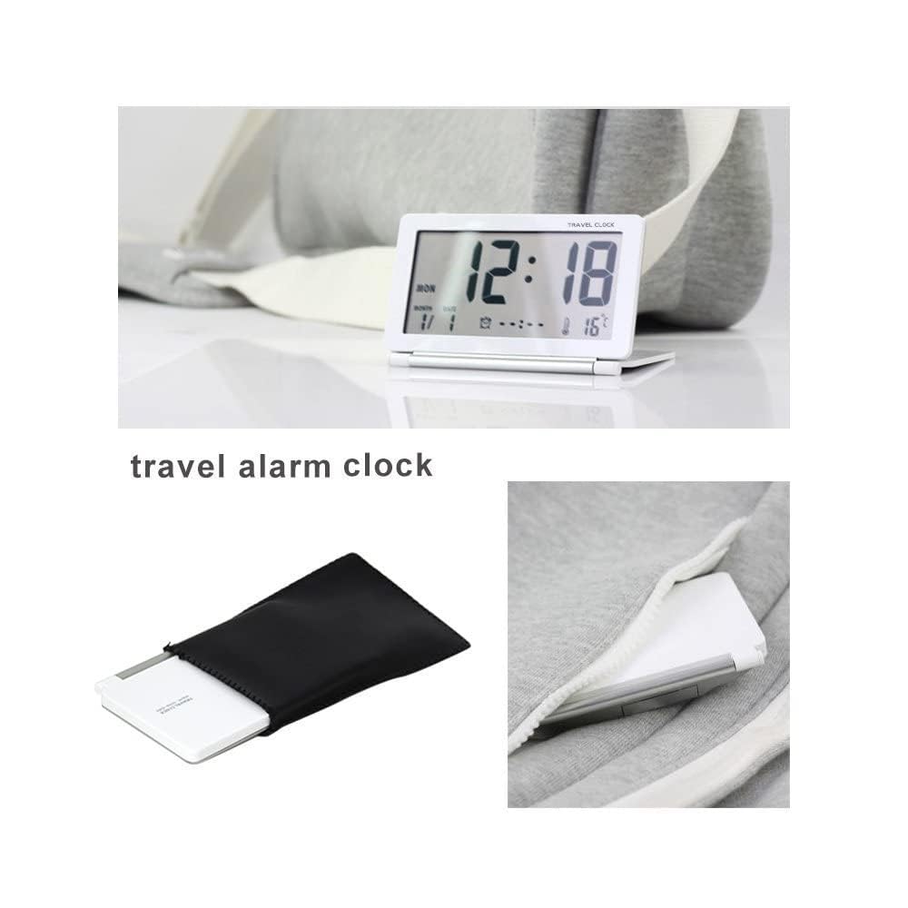 Digital Travel Alarm Clock with LCD Display, Foldable Calendar, Temperature Timer & Snooze Mode - Battery Operated Portable Desk Clock with Large Numbers (12/24H) - Perfect for Home, Office, Travel & Nightstand Use (White)