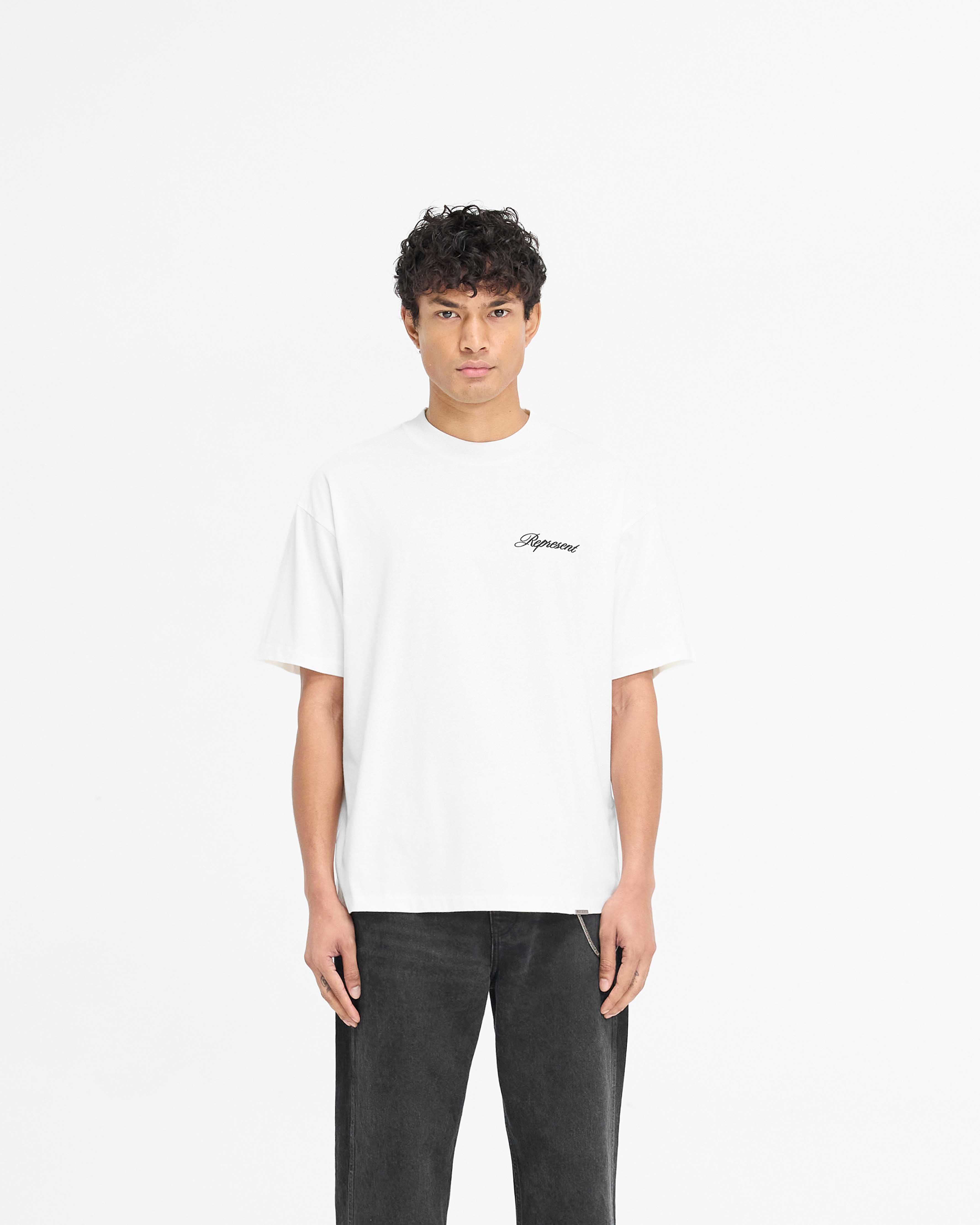 Script Logo T-Shirt - Flat White Cotton Tee for Men & Women | Casual Wear, Street Style, Everyday Outfits