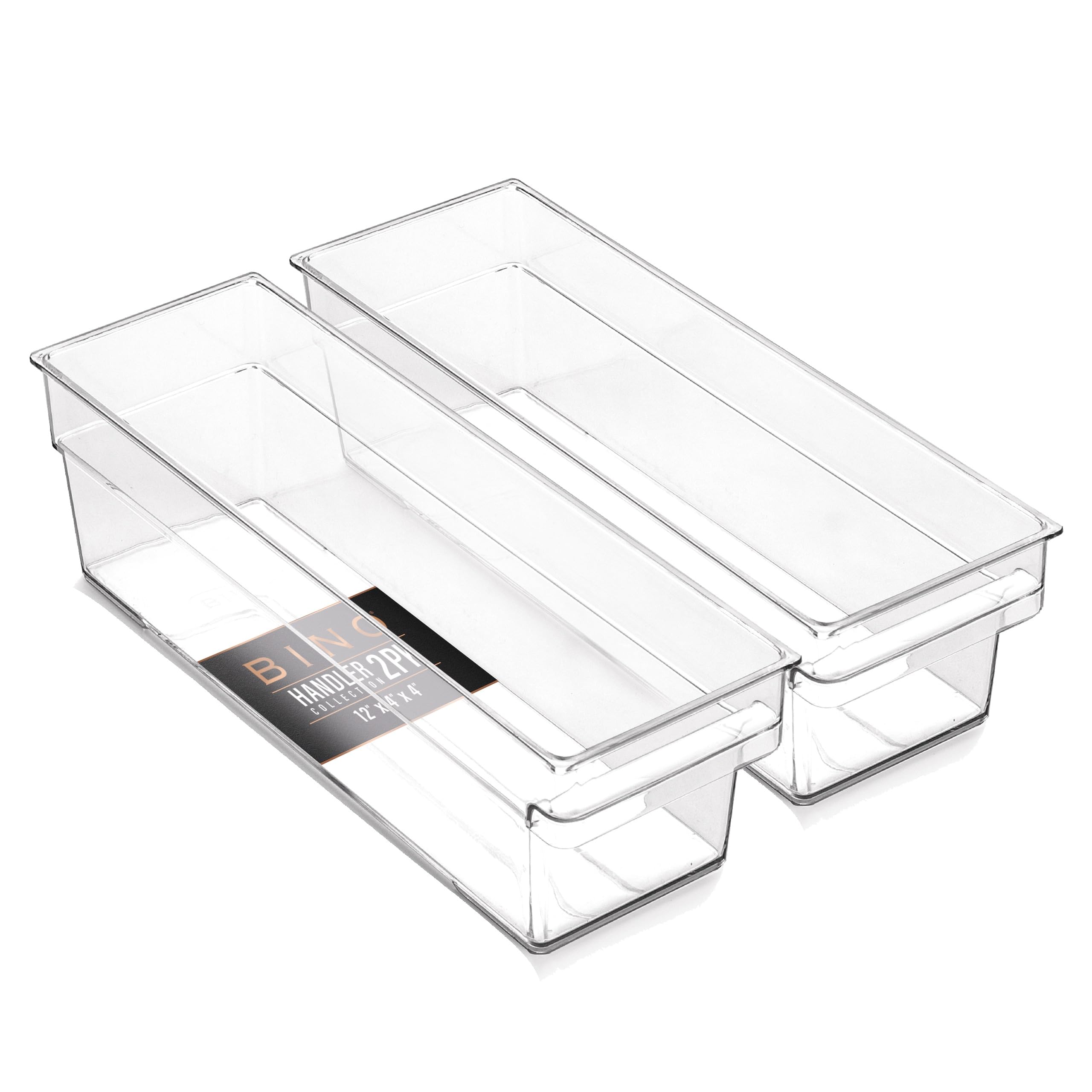 BINO Plastic Storage Bins Small Shallow - Multipurpose Clear Organizer Containers for Kitchen Pantry, Freezer & Home Organization | THE HANDLER COLLECTION | Perfect for Food Storage, Closet Organizing & Office Supplies