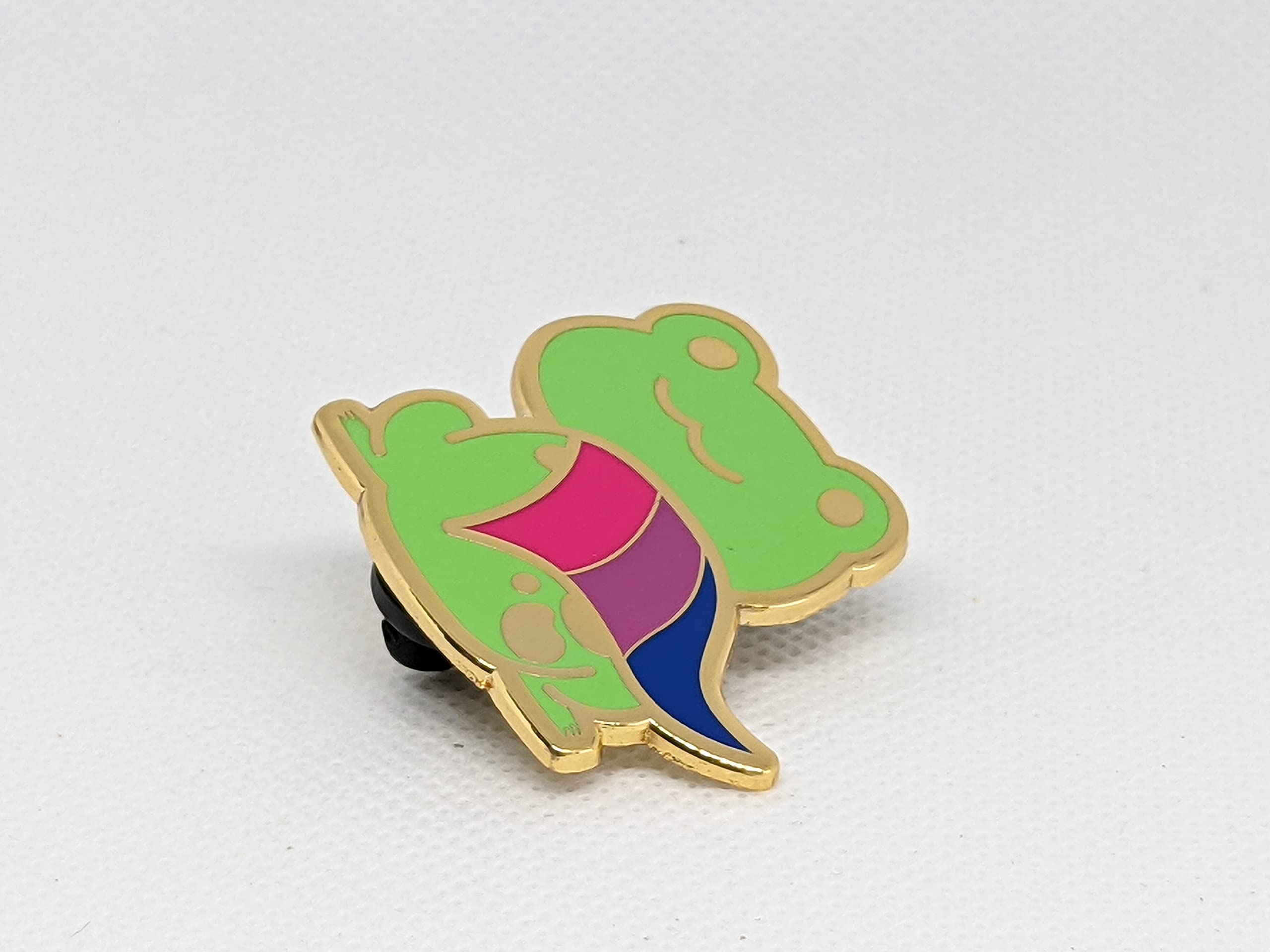 Bisexual Pride Frog Enamel Pin - LGBT+ Flag Colors, Chibi Superhero Gay Frog Badge for Backpacks, Jackets & LGBTQ+ Events