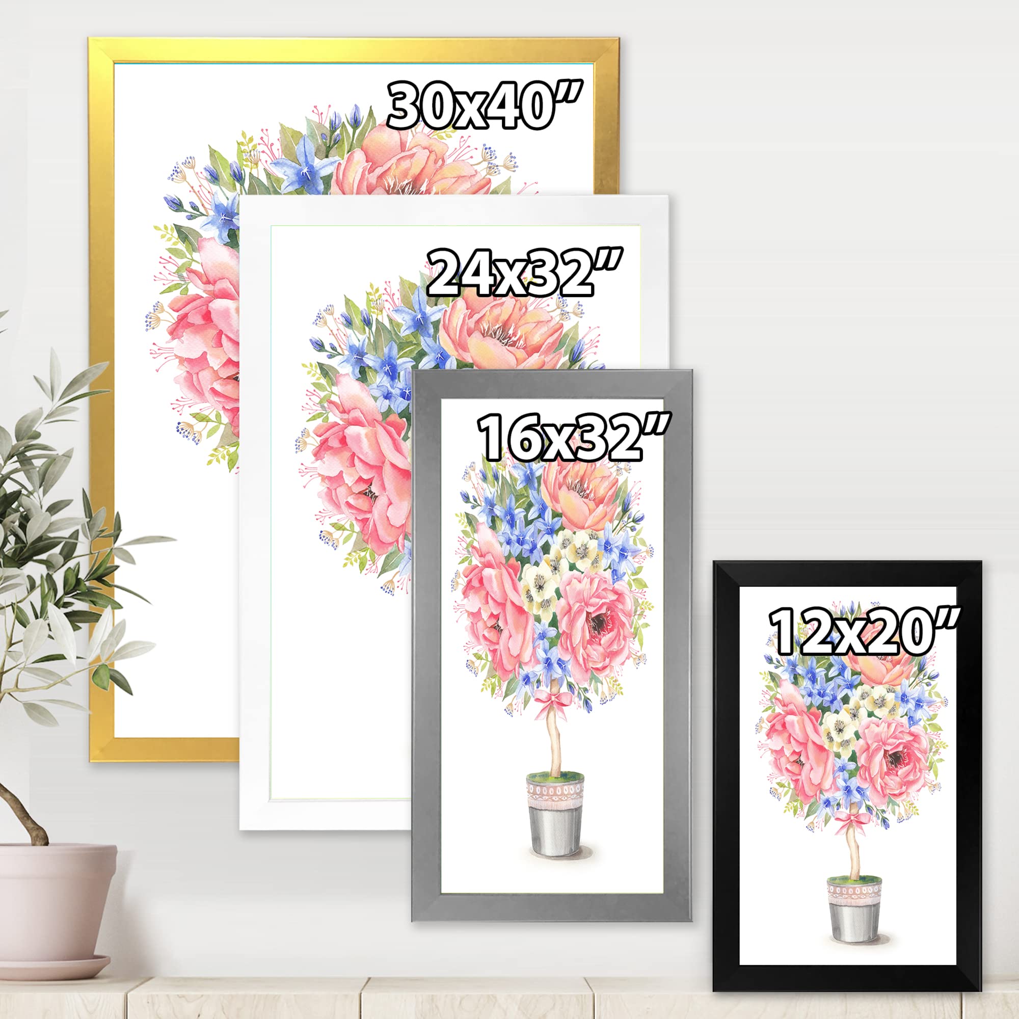DesignQ Farmhouse Floral Tree in Pot with Bow - Rustic Framed Wall Art Decor for Living Room, Bedroom & Kitchen