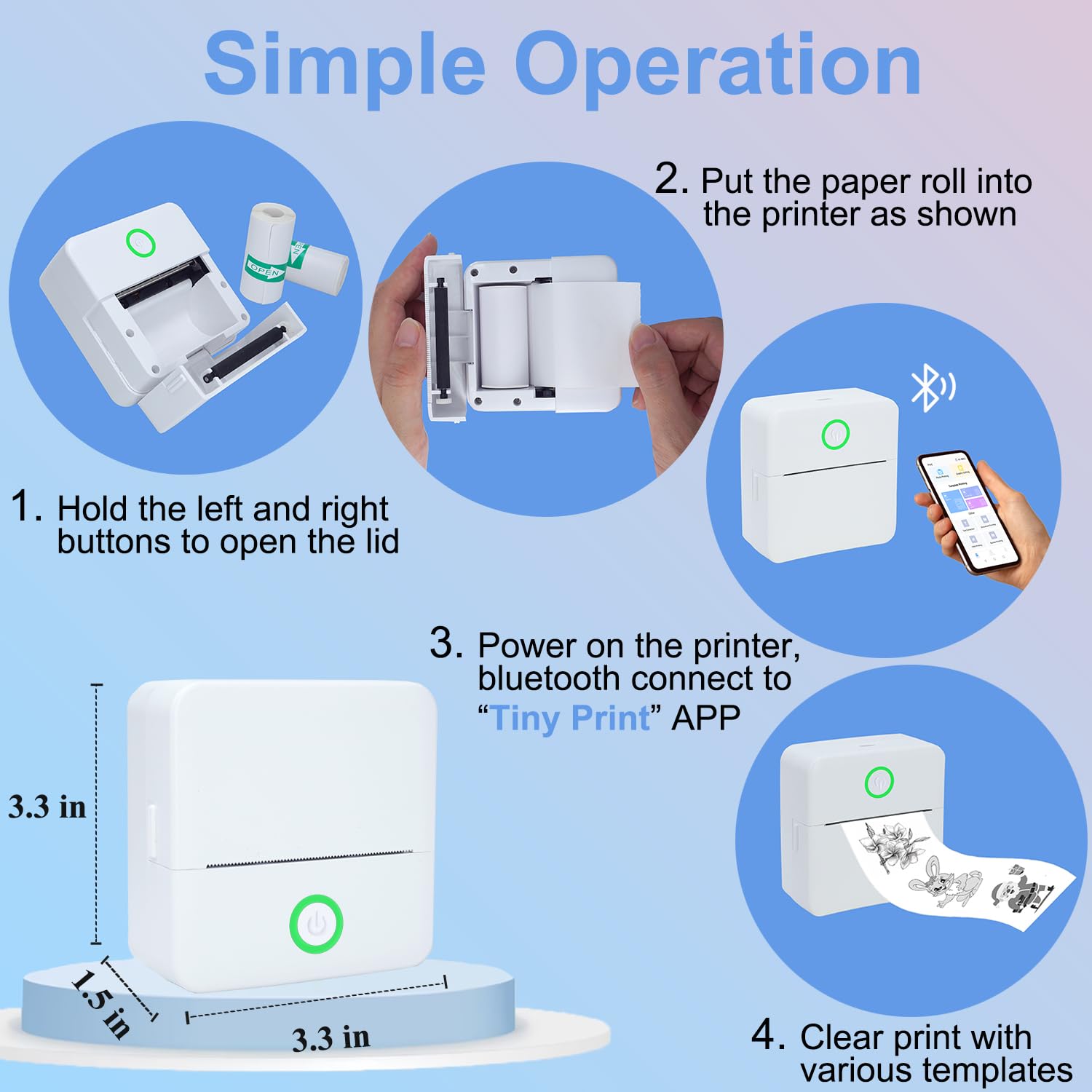 Mini Sticker Printer - Portable Inkless Thermal Sticker Maker Machine with 10 Sticker Paper Rolls for Labels, Notes & DIY Crafts | Compatible with Phone & Tablet | Perfect for Scrapbooking, Journaling & Home Organization (White)