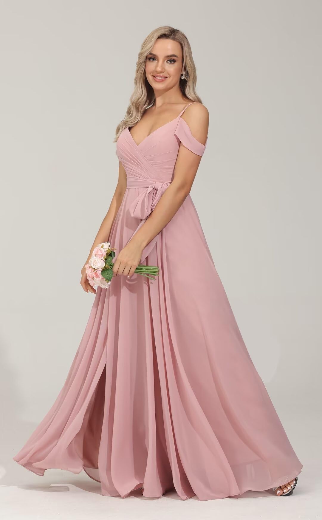 2025 New Off Shoulder Chiffon Pleated Bridesmaid Dresses - Elegant Formal Evening Gowns for Wedding Guests & Special Occasions | Women's Party, Prom, Cocktail & Black Tie Event Dresses