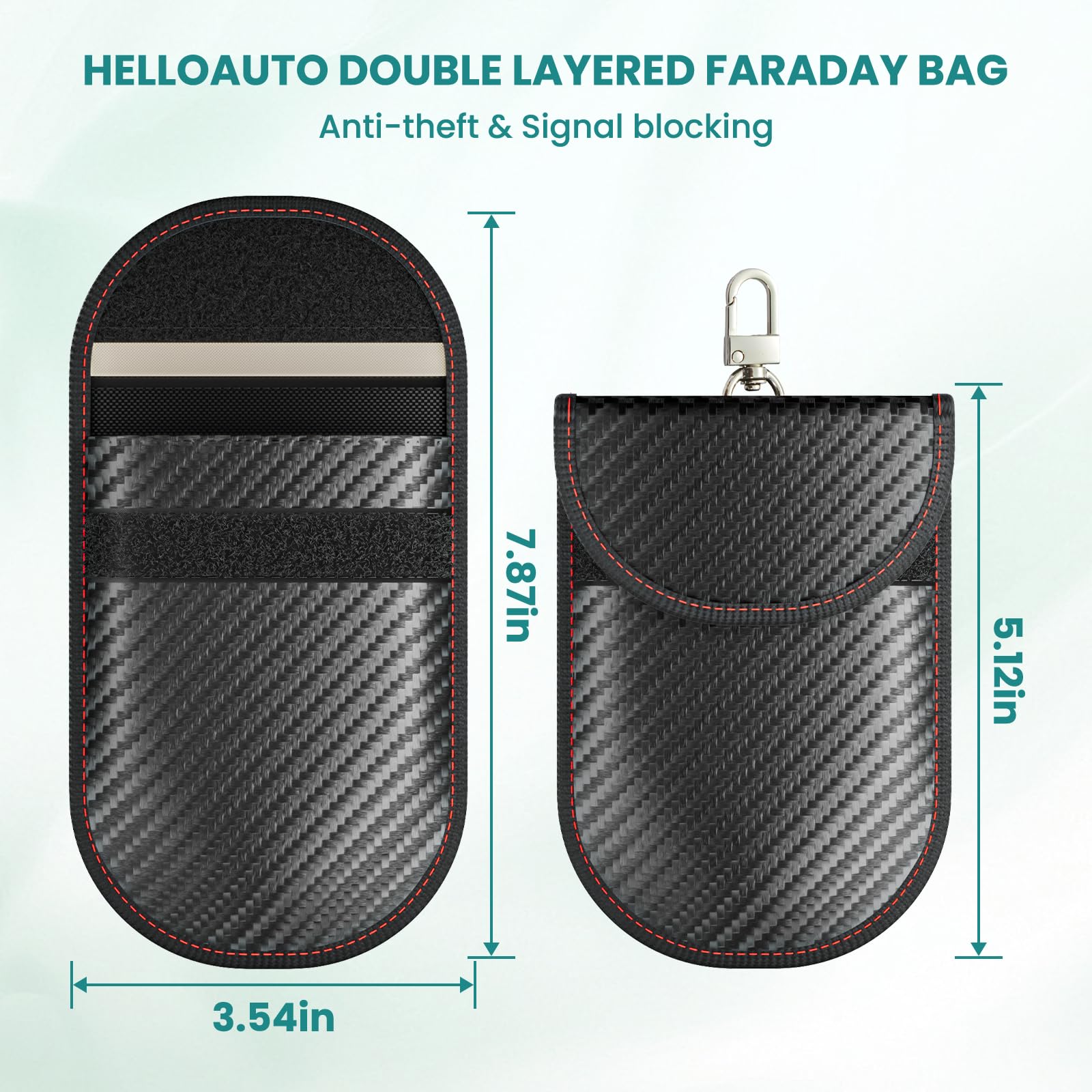 Carbon Fiber Faraday Bags (2 Pack) - RFID Signal Blocking Key Fob Protector, Anti-Theft Car Key Pouch for Vehicle Security & Anti-Hacking - Perfect for Travel, Parking & Home Protection