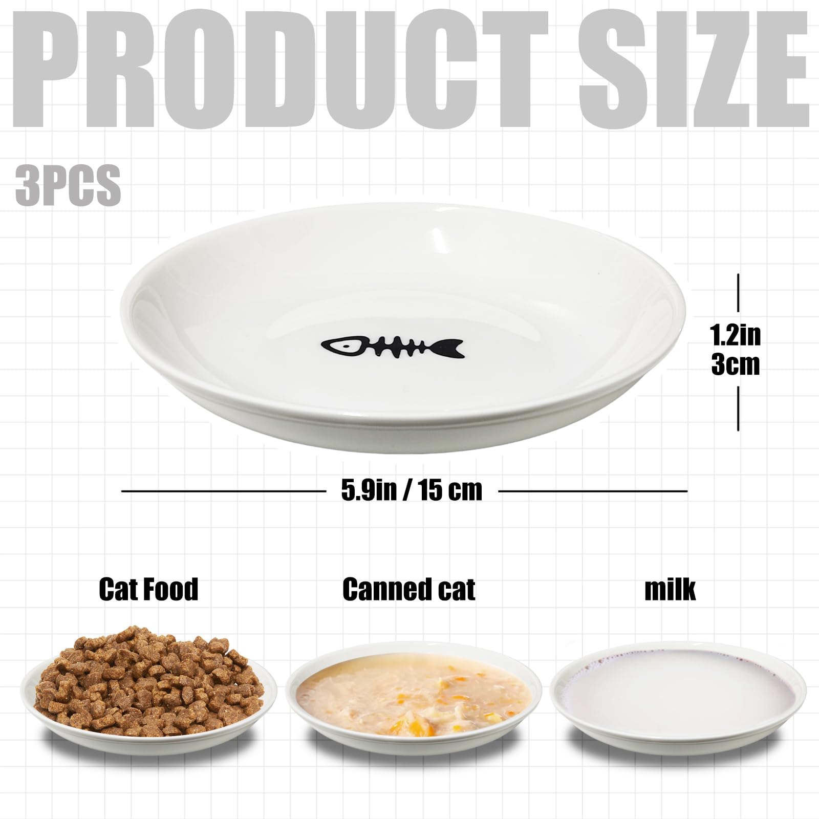 3Pcs Ceramic Cat Food Bowls with Non-Slip Silicone Base - Anti Whisker Fatigue Shallow Dishes for Dry & Wet Food - Perfect for Indoor Cats & Kittens - Ideal for Mealtime Comfort and Easy Cleaning