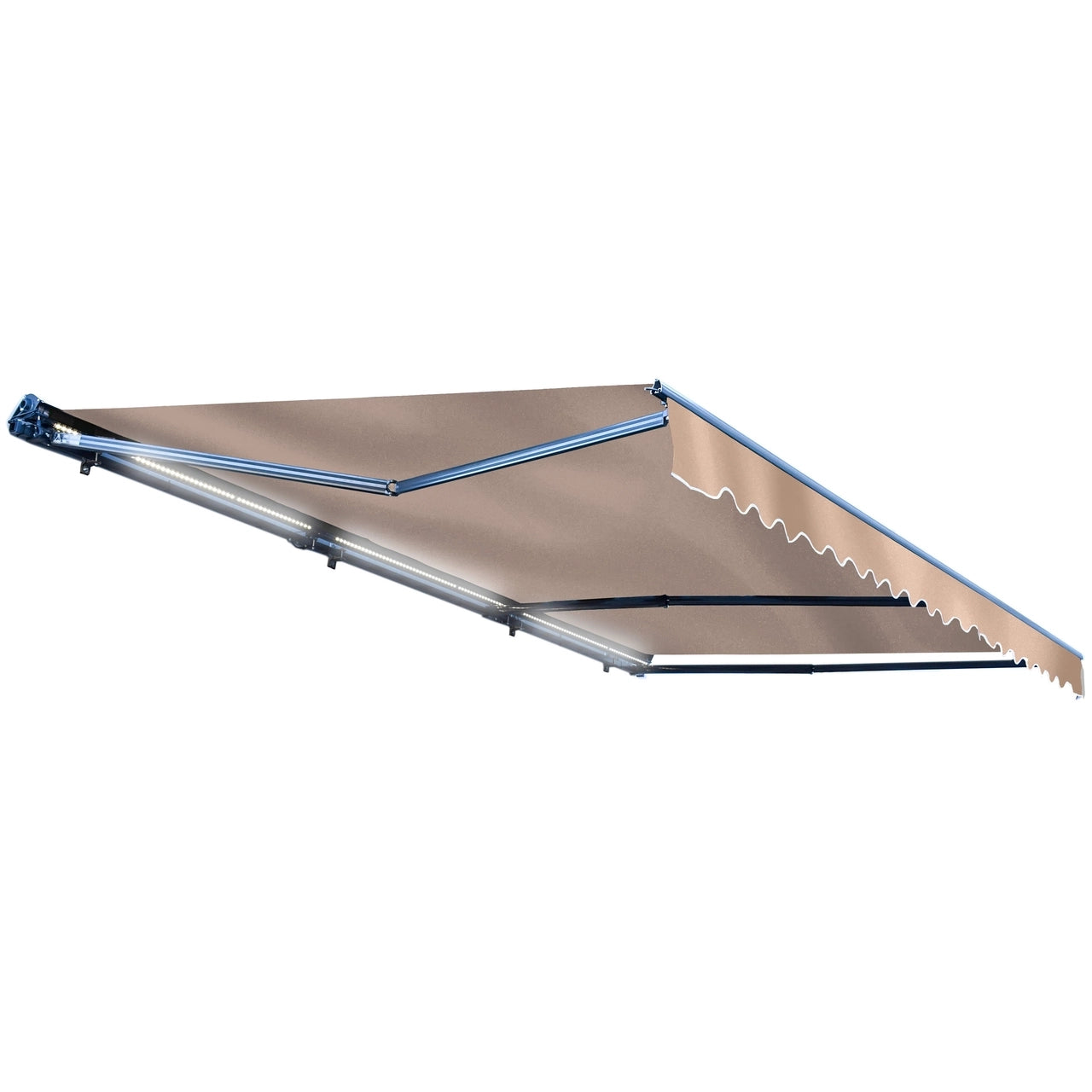 Aleko 13x10 Feet Half Cassette Motorized Retractable LED Patio Awning - Sand Color Luxury Outdoor Shade for Deck, Garden & Backyard