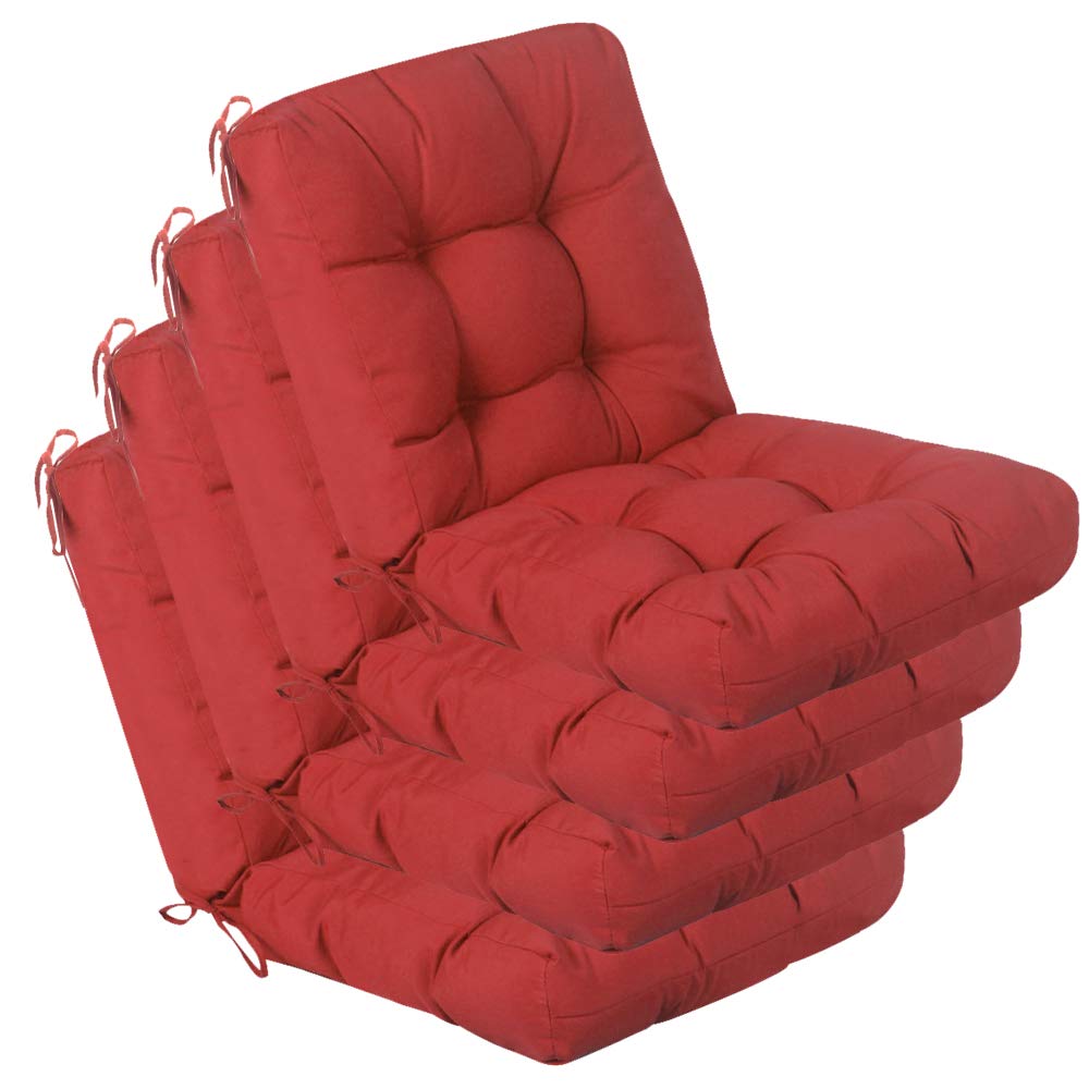 QILLOWAY Outdoor Chair Cushions - 4 Pack Tufted Seat & Back Cushions for Patio Furniture, Water-Resistant Red Pillow Covers for Spring Summer Use - Perfect for Garden, Deck, Poolside & Porch Relaxation