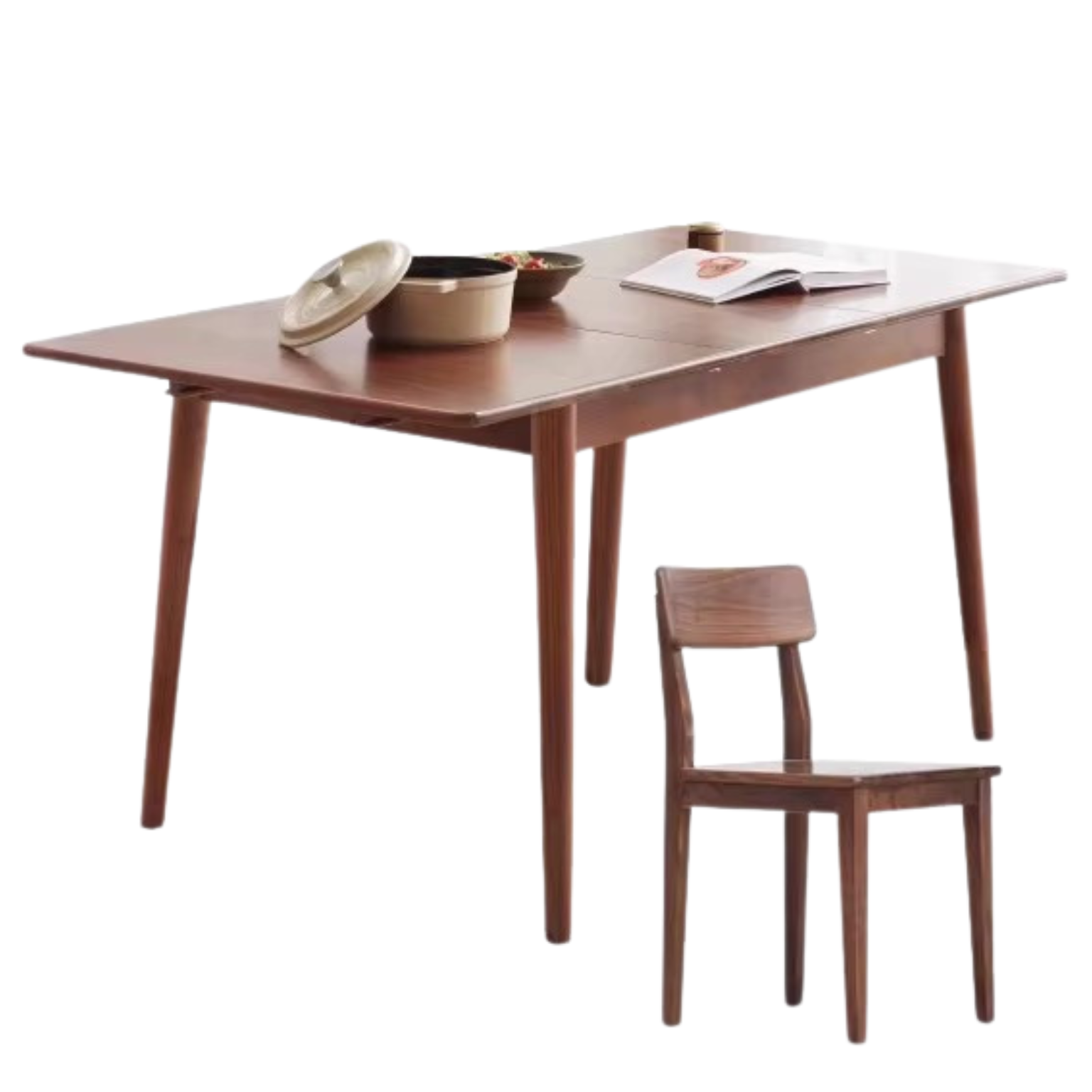 47.2-63x31.5x29.5 inch / 120-160x80x75 сm / Rich Dark Walnut color / Black Walnut Telescopic dining table + four chairsSHIPPING 5-6 WEEKS
