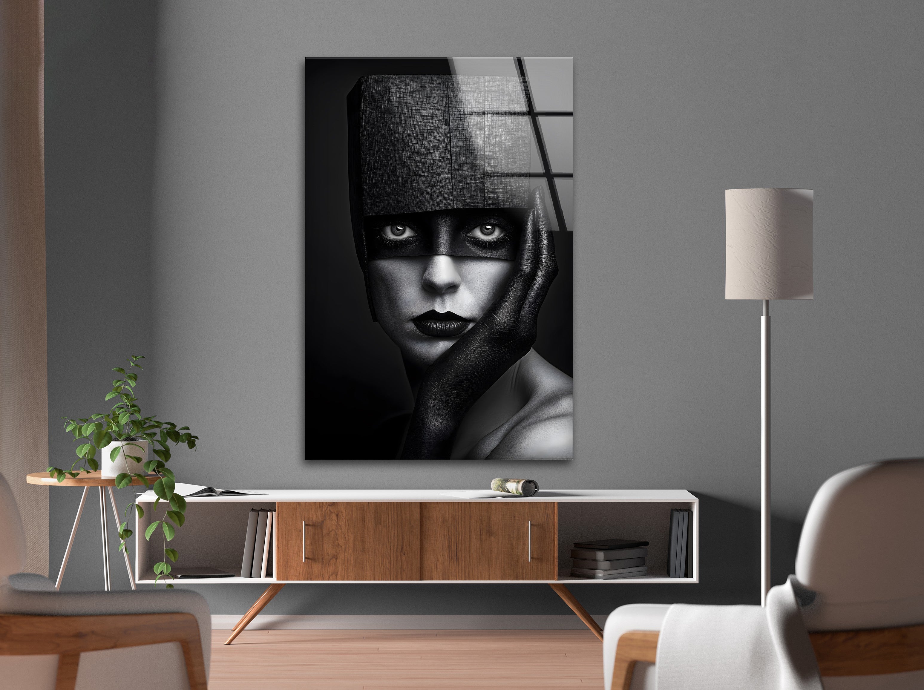 Abstract Portrait Wall Art - Modern Black & White Glass Painting for Living Room, Bedroom & Office Decor | Unique Home & Gift Idea