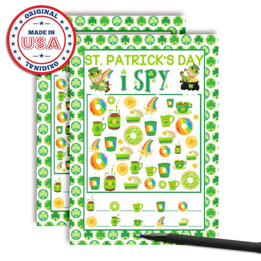 St. Patrick's Day I Spy Activity Cards - 10 Pack of 5x7 Inch Fill-in-the-Blank Holiday Game Cards for Kids | Fun Classroom & Party Games for St. Paddy's Day Celebrations