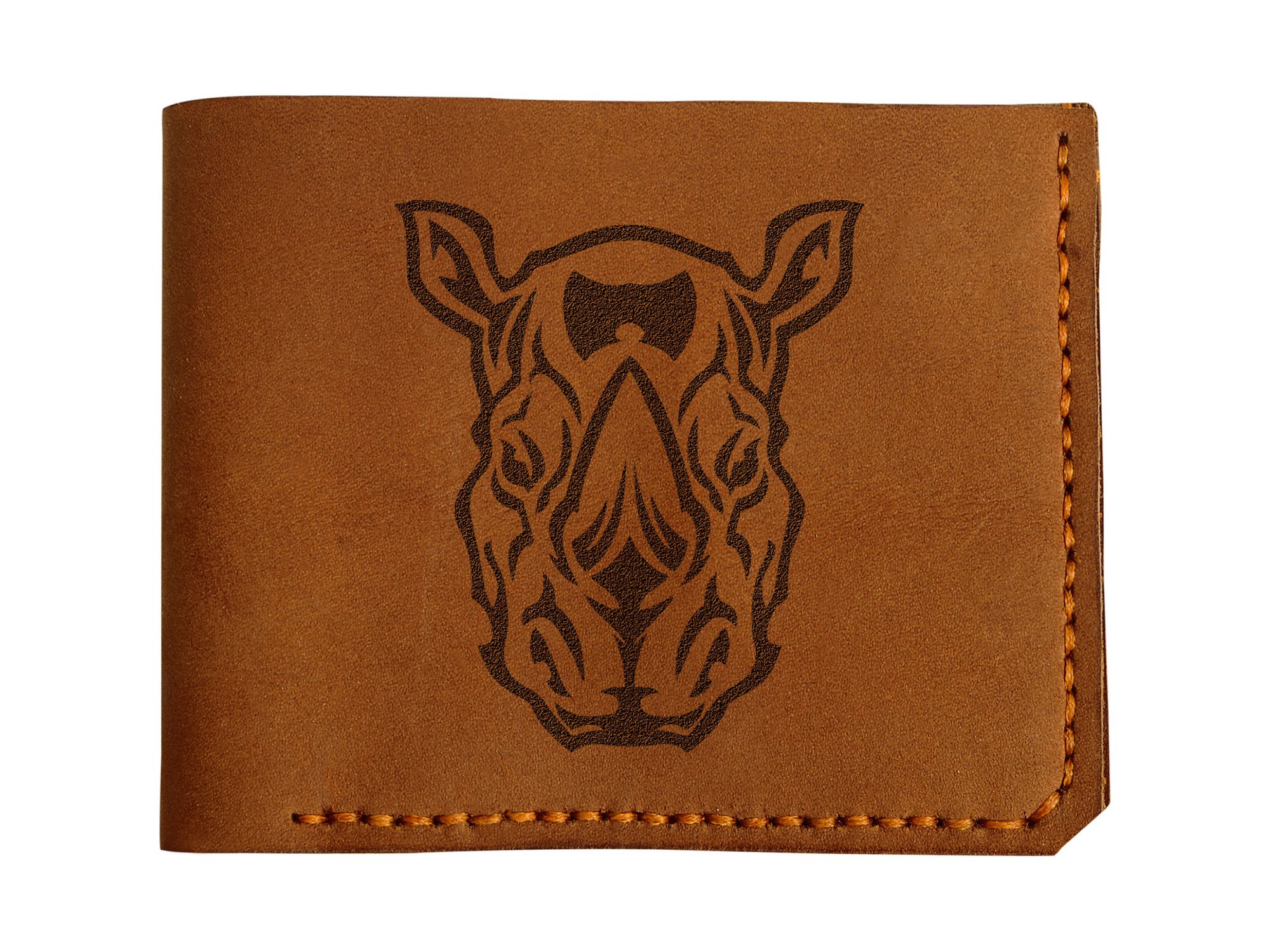 Men's Rhinoceros Abstract Handmade Genuine Pull-Up Leather Wallet - Stylish & Durable Bifold Wallet for Everyday Use, Travel & Gifts