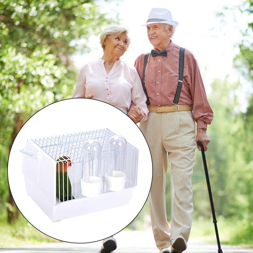 Portable Transparent Bird Travel Carrier Cage for Parrots & Small Birds - Plastic & Wire Design with 2 Feeders - Ideal for Vet Visits, Travel & Outdoor Adventures (White, 1-Pack)