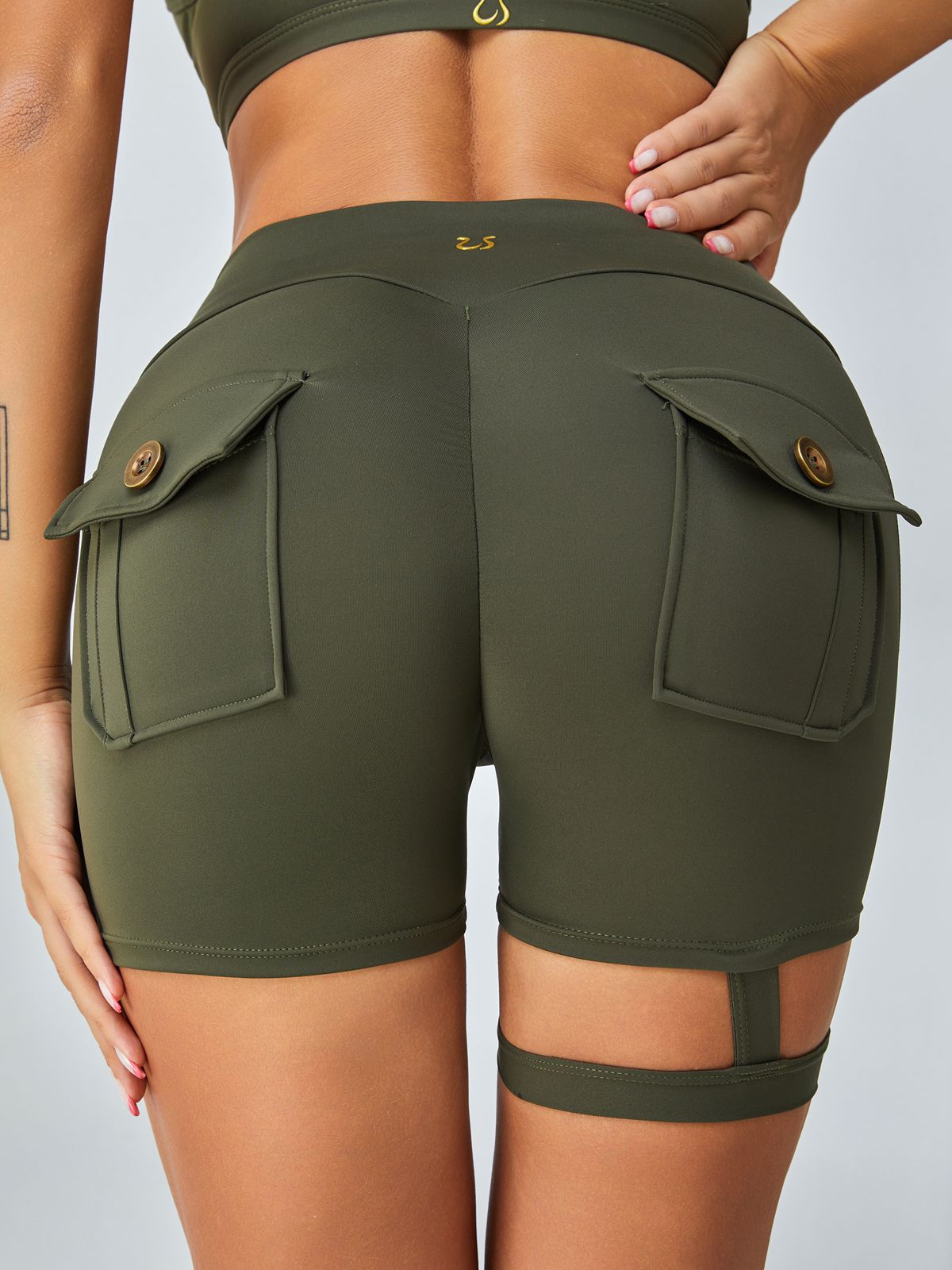 ZASUWA Women's High Waisted Scrunch Butt Lifting Workout Shorts - Sexy Cut Out Mesh Pocket Gym Leggings for Running, Yoga & Fitness