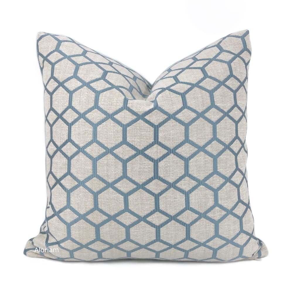 Brooke Blue Geometric Interlocked Hexagons Pillow Cover - 18x18 Inch Decorative Throw Pillow Case | Fabric by the Yard Available for DIY Projects | Perfect for Living Room, Bedroom & Nursery Decor