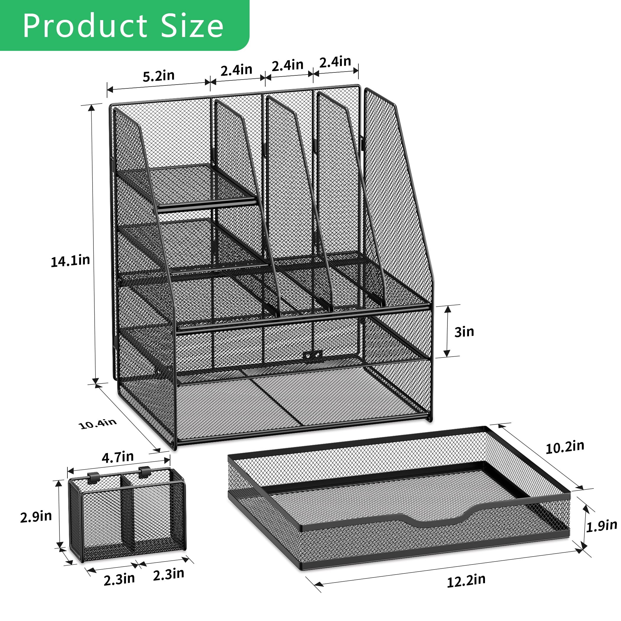VIVSOL Large Vertical File Holder Desk Organizer with Sliding Drawers & Movable Pen Holder - Office Supplies Storage Shelf for Files, Papers, Pens | Perfect for Home Office, School & Workspace Organization