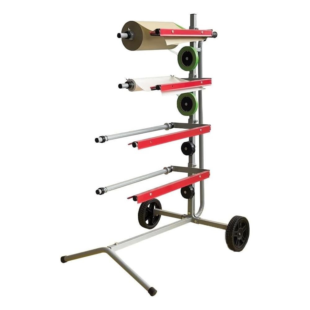7757-Lauco Mobile 3 Tier Tree Style Masking Paper Machine Stand - Multi-Roll Holder for Car Paint Repair & Body Shops | Masking Film & Paper Dispenser | Perfect for Automotive, Woodworking & DIY Projects