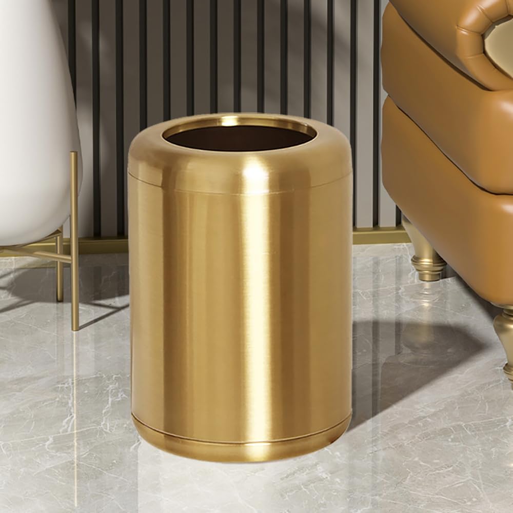 2.6 Gallon (10L) Brass Bathroom Trash Can - Elegant Gold Garbage Bin for Bathroom, Living Room, Office, Kitchen, Bedroom & Hotel - Perfect for Home Decor and Waste Disposal