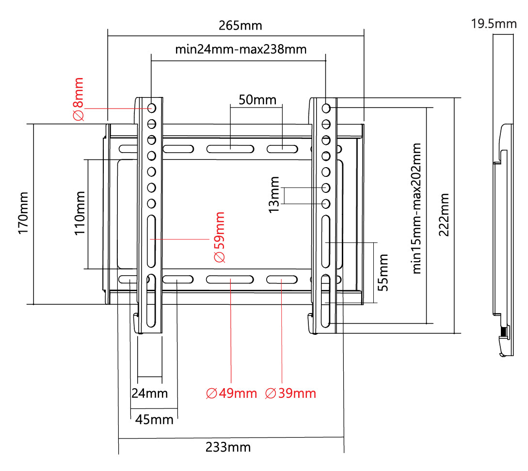 SGB201 Universal Fixed Mount Bracket for 23-43 Inch TVs - Perfect for Living Room, Bedroom & Office Installation