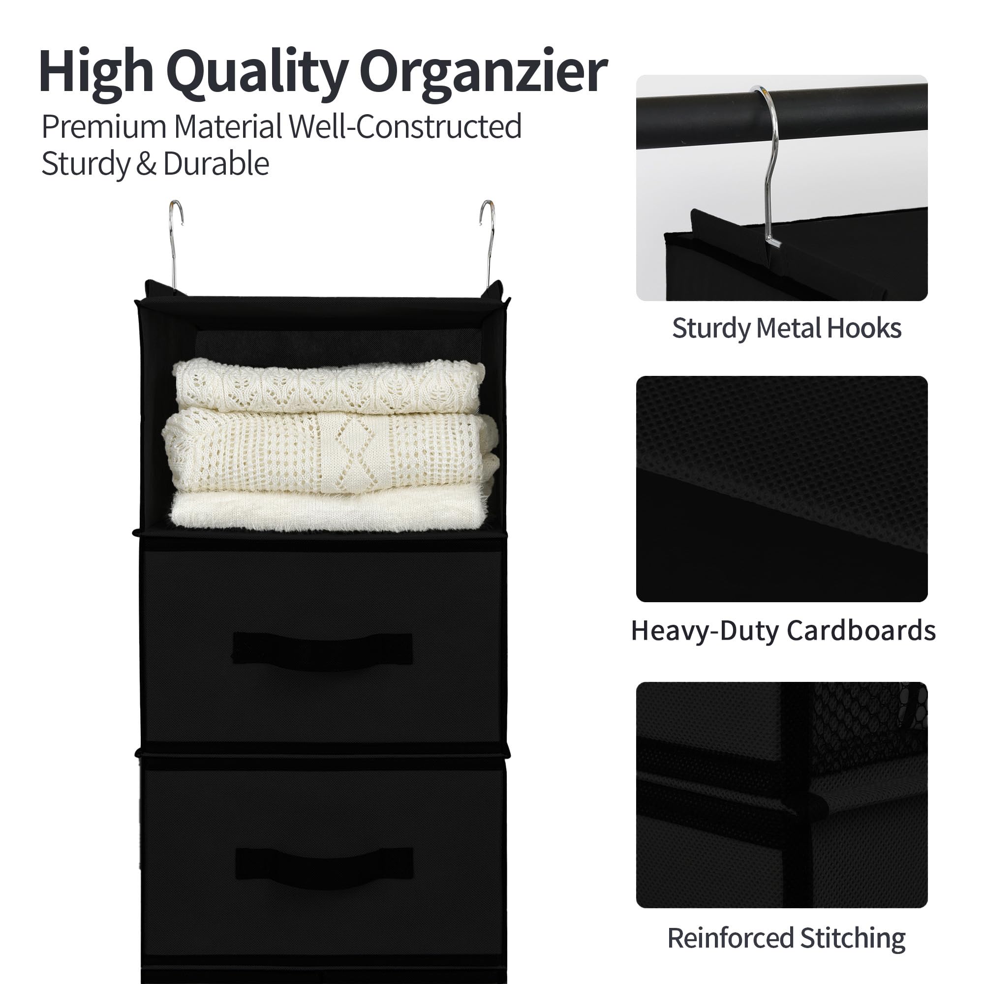GRANNY SAYS Hanging Closet Organizer with 6 Shelves & 5 Drawers - Wardrobe Storage Solution with 6 Side Pockets for Clothes, Shoes & Accessories - Space Saving Closet Organizer for Bedroom, Dorm or Apartment (Black, 1-Pack)