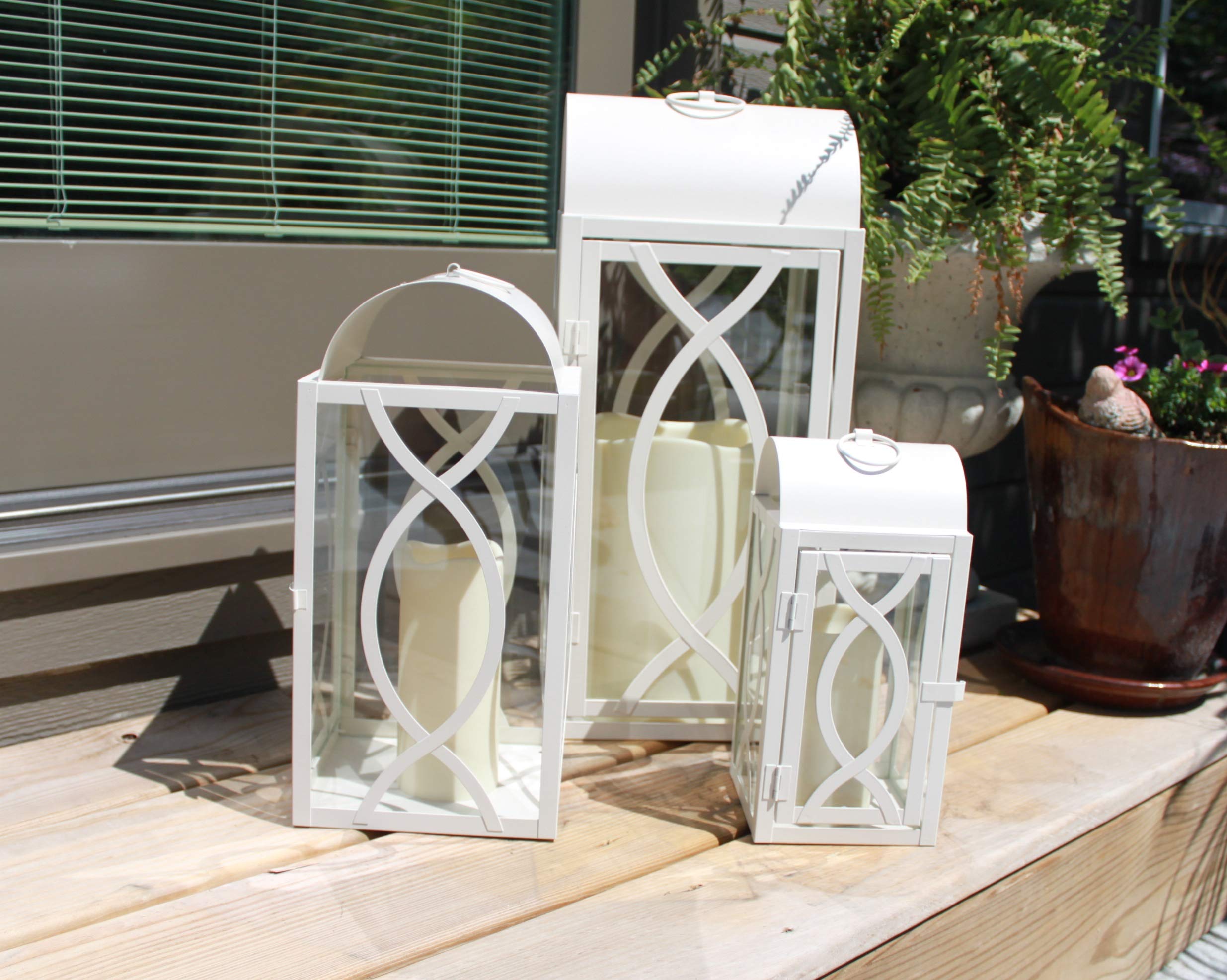 Pebble Lane Living Brayson Metal Lantern Set of 3 - Outdoor Hanging Lanterns with Tempered Glass (11