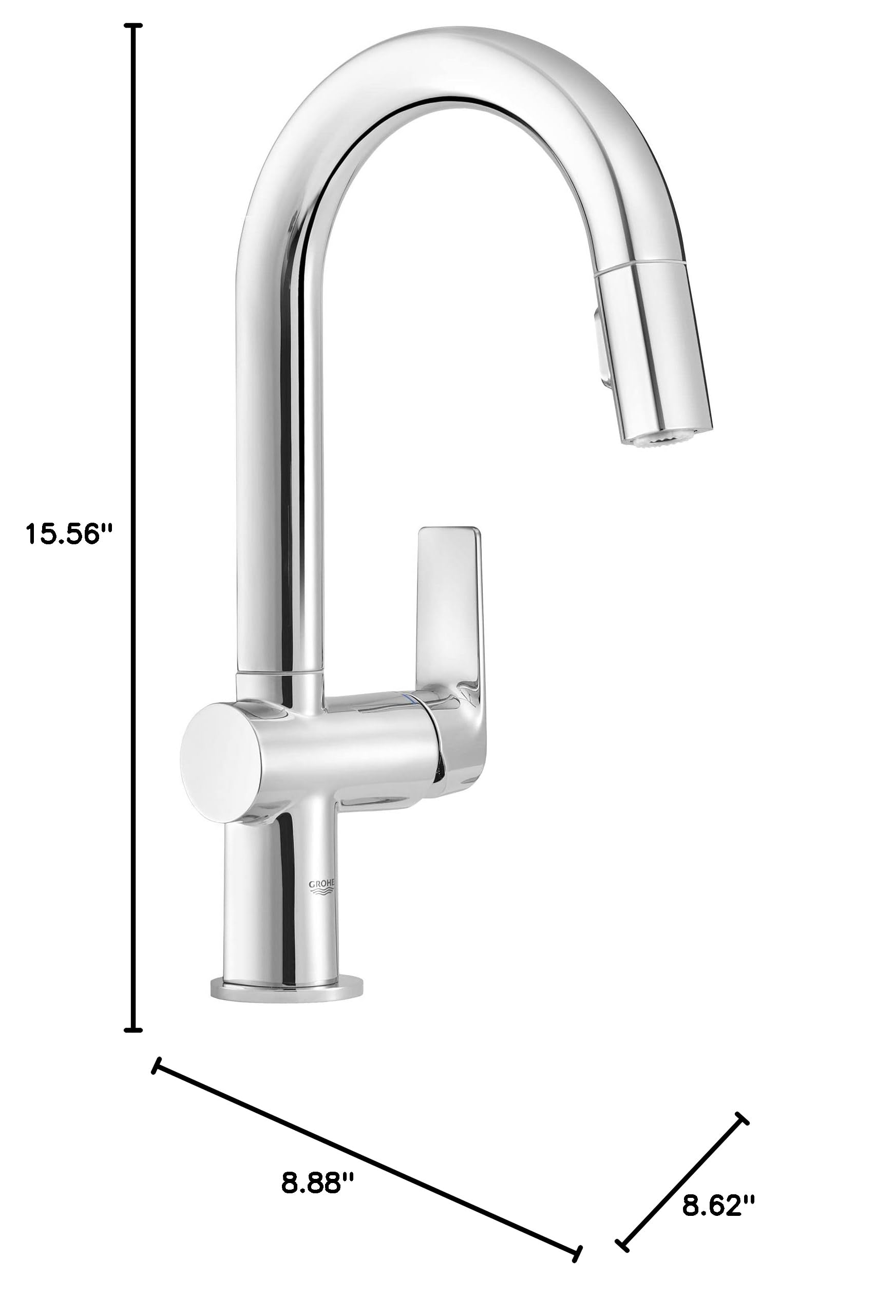 Grohe 30377000 Stainless Steel Pull-Down Kitchen Faucet with High Arc Spout - Perfect for Modern Home Kitchens and Restaurant Use