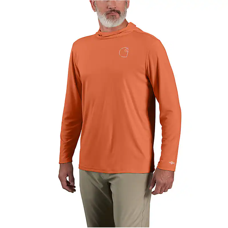 Force Sun Defender Lightweight Long Sleeve Hooded Graphic T-Shirt for Men - UPF 50+ UV Protection, Quick-Dry Comfort (Sedona Orange) - Perfect for Hiking, Running & Outdoor Activities
