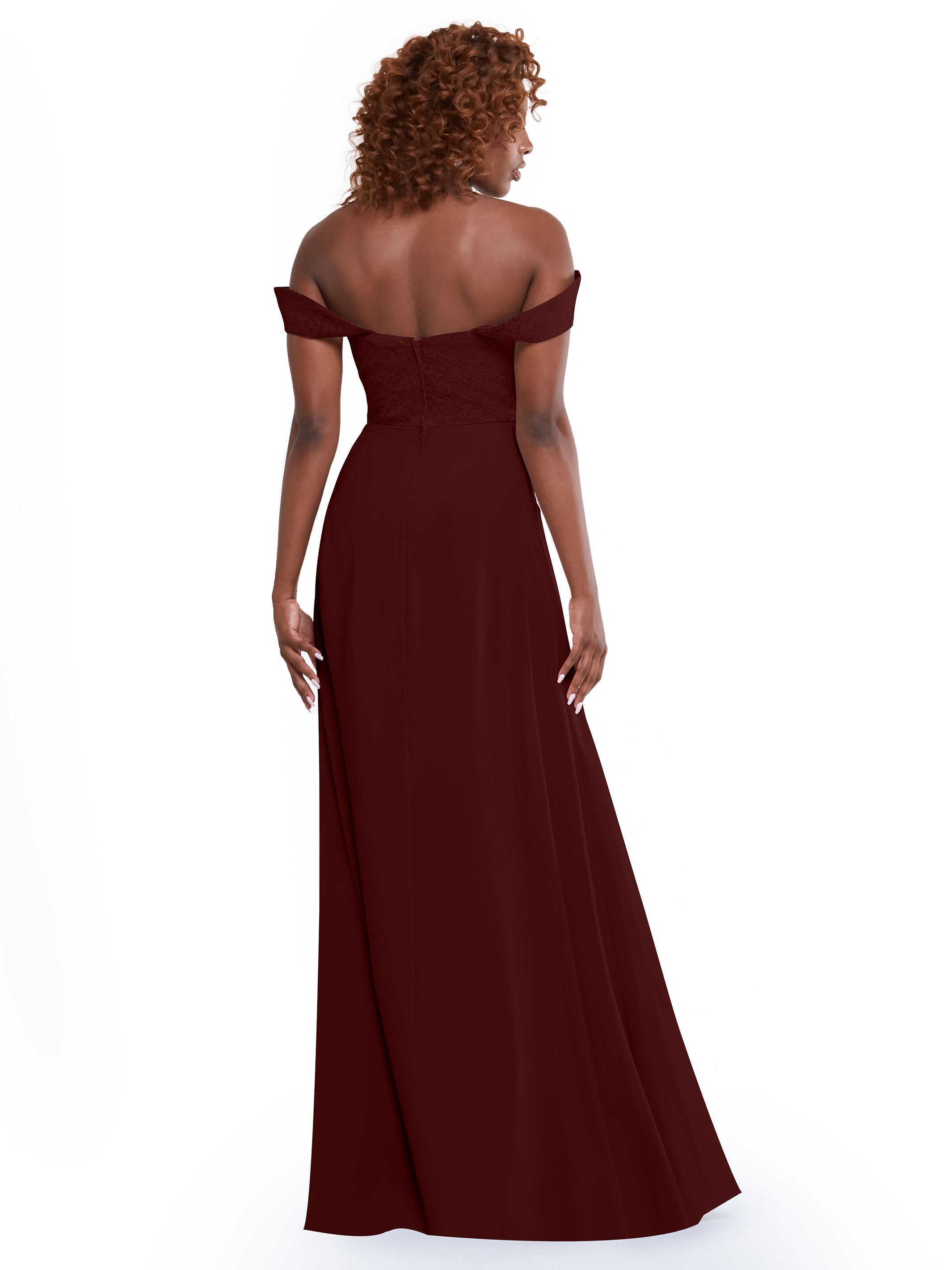 Elegant Off-the-Shoulder Chiffon A-Line Bridesmaid Dress with Lace Bodice - Perfect for Weddings, Formal Events & Special Occasions