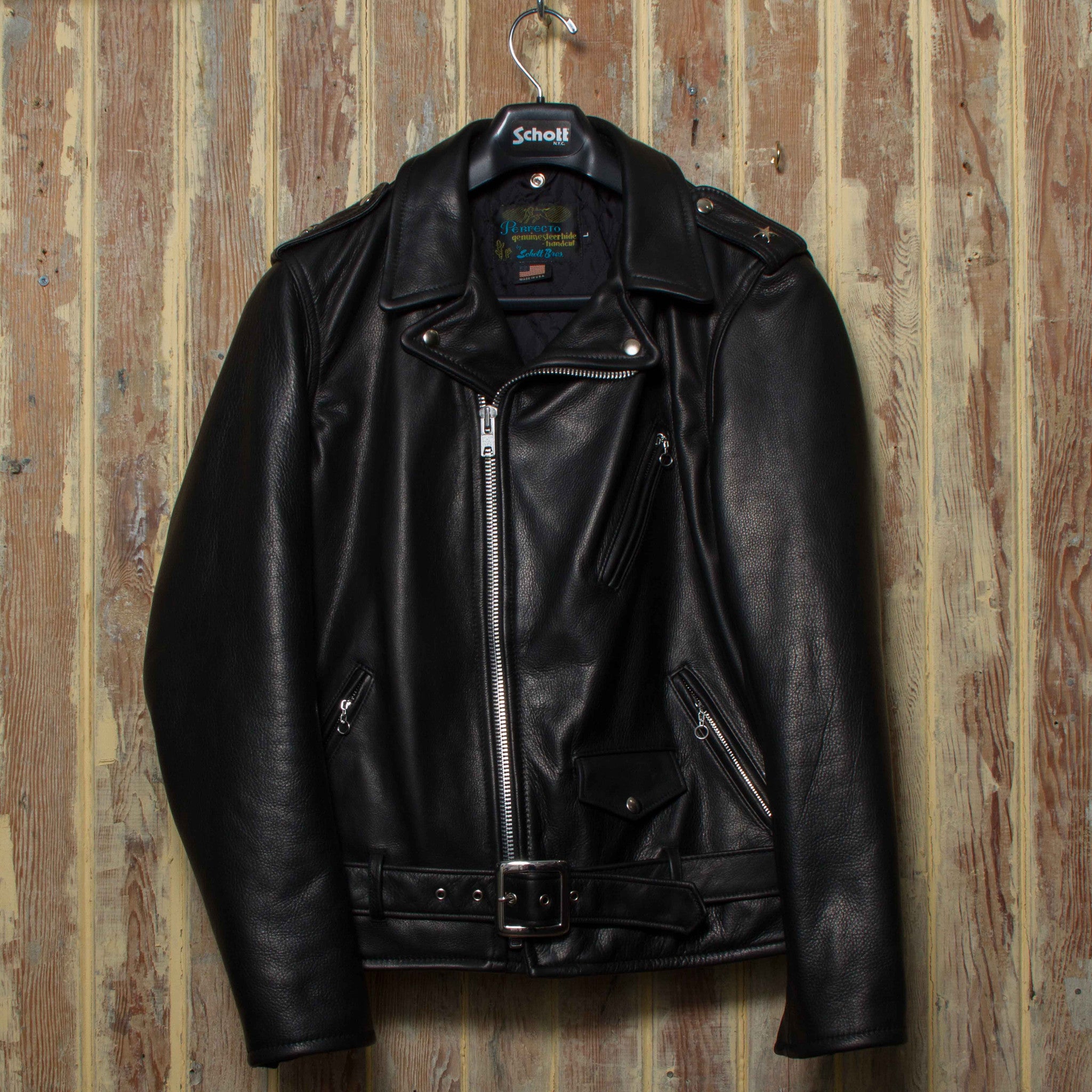 Schott NYC 519 Genuine Black Leather Jacket for Men - Classic Biker Style, Perfect for Motorcycle Riding & Casual Outfits