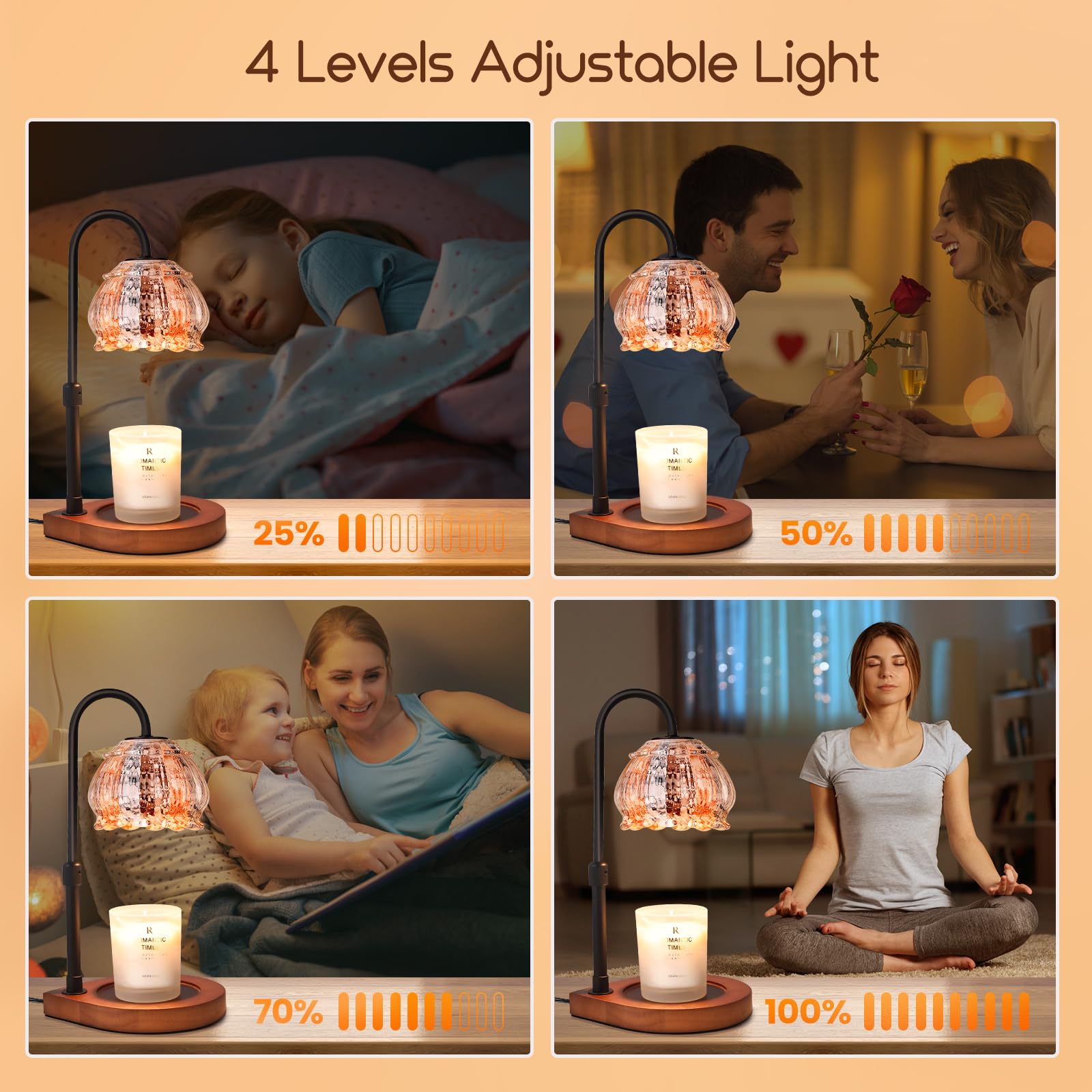 Adjustable Height Dimmable Candle Warmer Lamp with Timer - Electric Jar Candle Warming Light Holder for Home Decor, White-Orange - Perfect for Living Room, Bedroom, Office & Gift for Women
